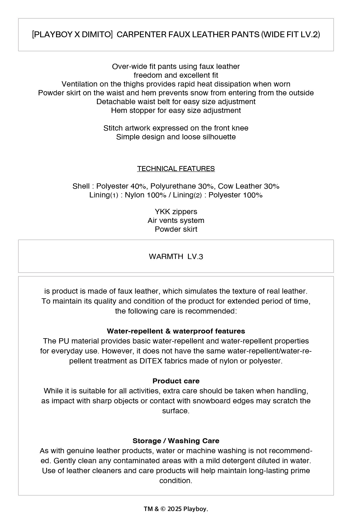 VERT [PLAYBOY x DIMITO] CARPENTER FAUX LEATHER PANTS (WIDE FIT LV.2) BLACK