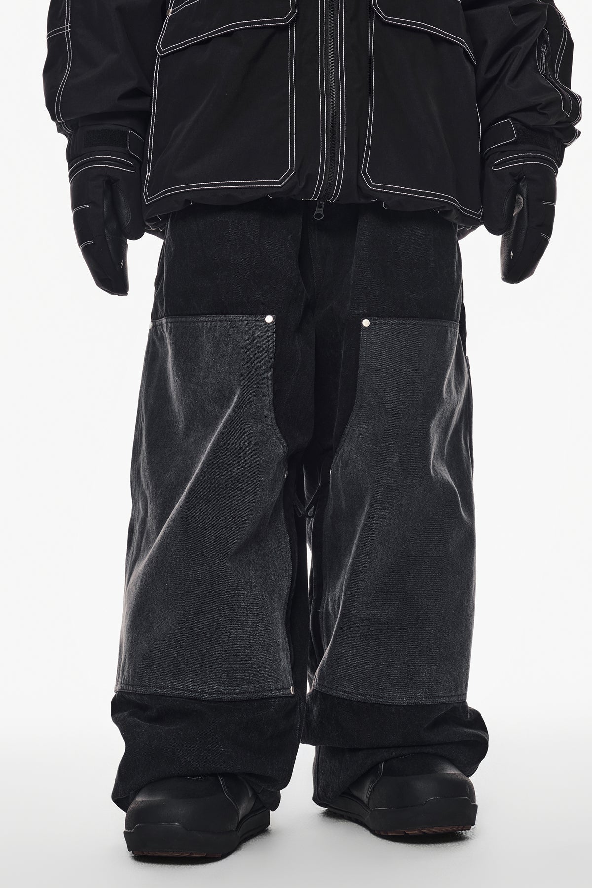 [INVITED] [PLAYBOY x DIMITO] DOUBLE KNEE DENIM PANTS (WIDE FIT LV.2) WASHED BLACK