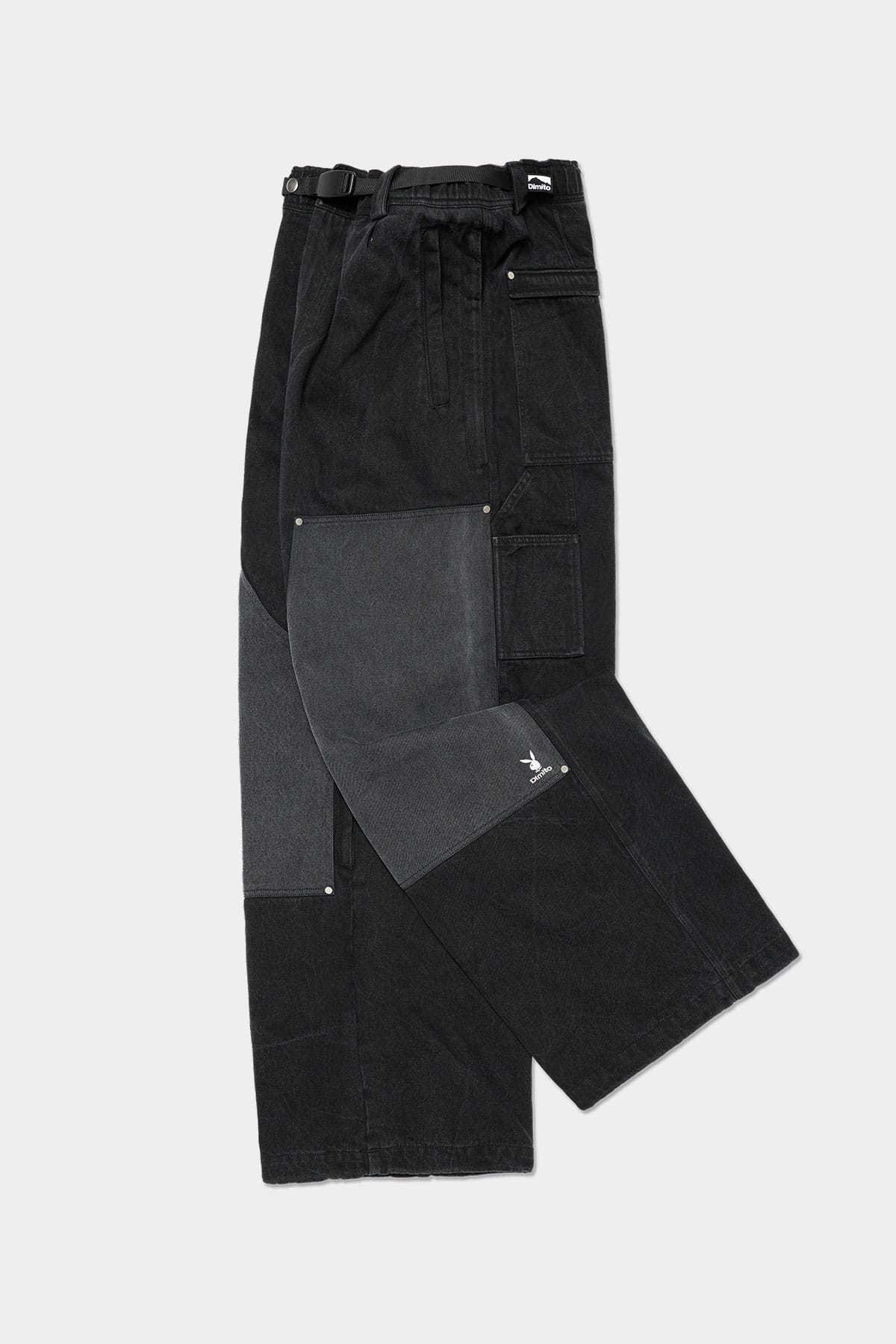[INVITED] [PLAYBOY x DIMITO] DOUBLE KNEE DENIM PANTS (WIDE FIT LV.2) WASHED BLACK