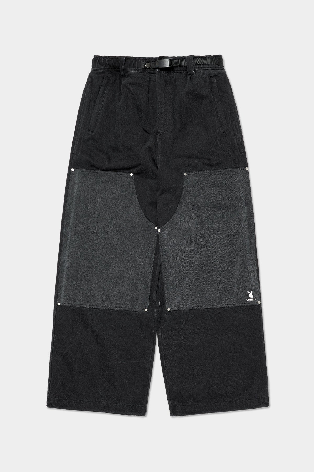 VERT [PLAYBOY x DIMITO] DOUBLE KNEE DENIM PANTS (WIDE FIT LV.2) WASHED BLACK