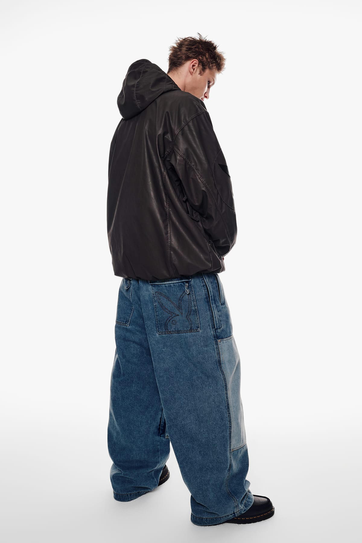 [INVITED] [PLAYBOY x DIMITO] DOUBLE KNEE DENIM PANTS (WIDE FIT LV.2) WASHED BLUE