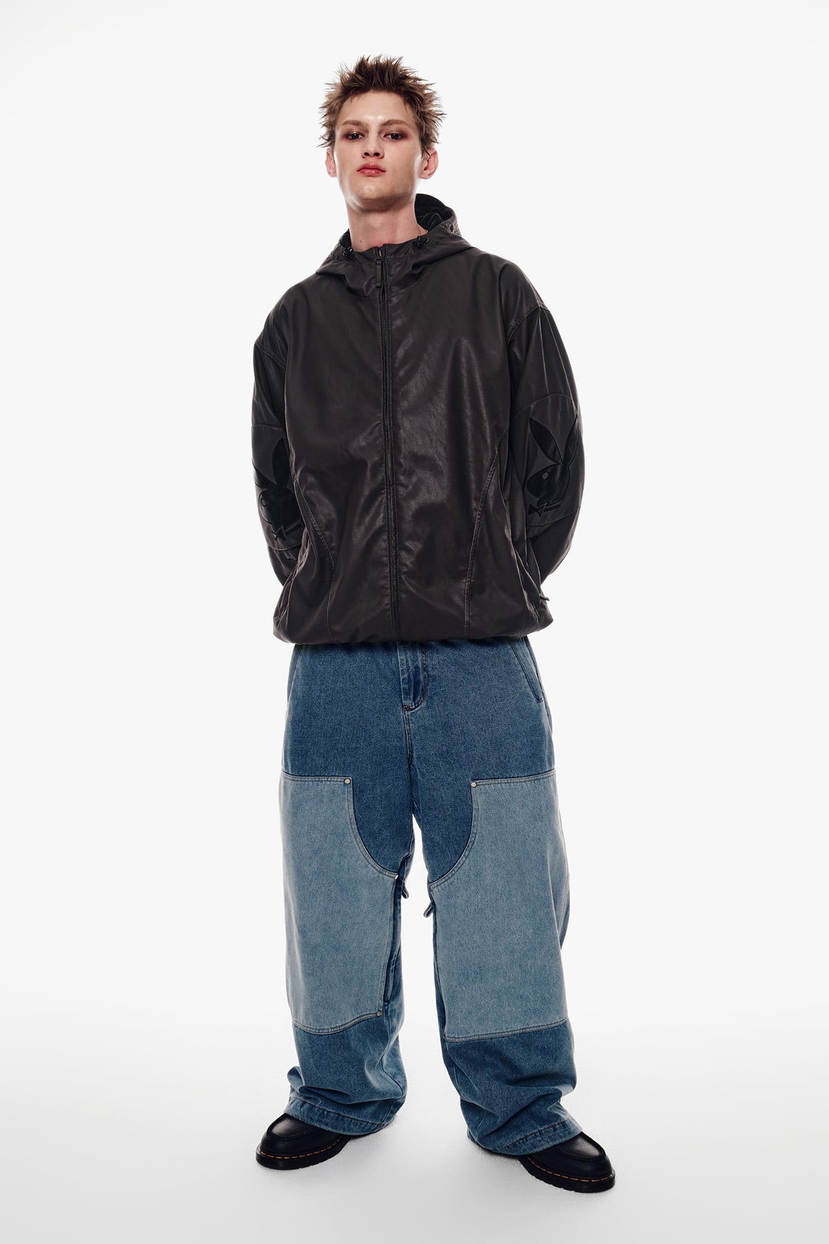 [INVITED] [PLAYBOY x DIMITO] DOUBLE KNEE DENIM PANTS (WIDE FIT LV.2) WASHED BLUE