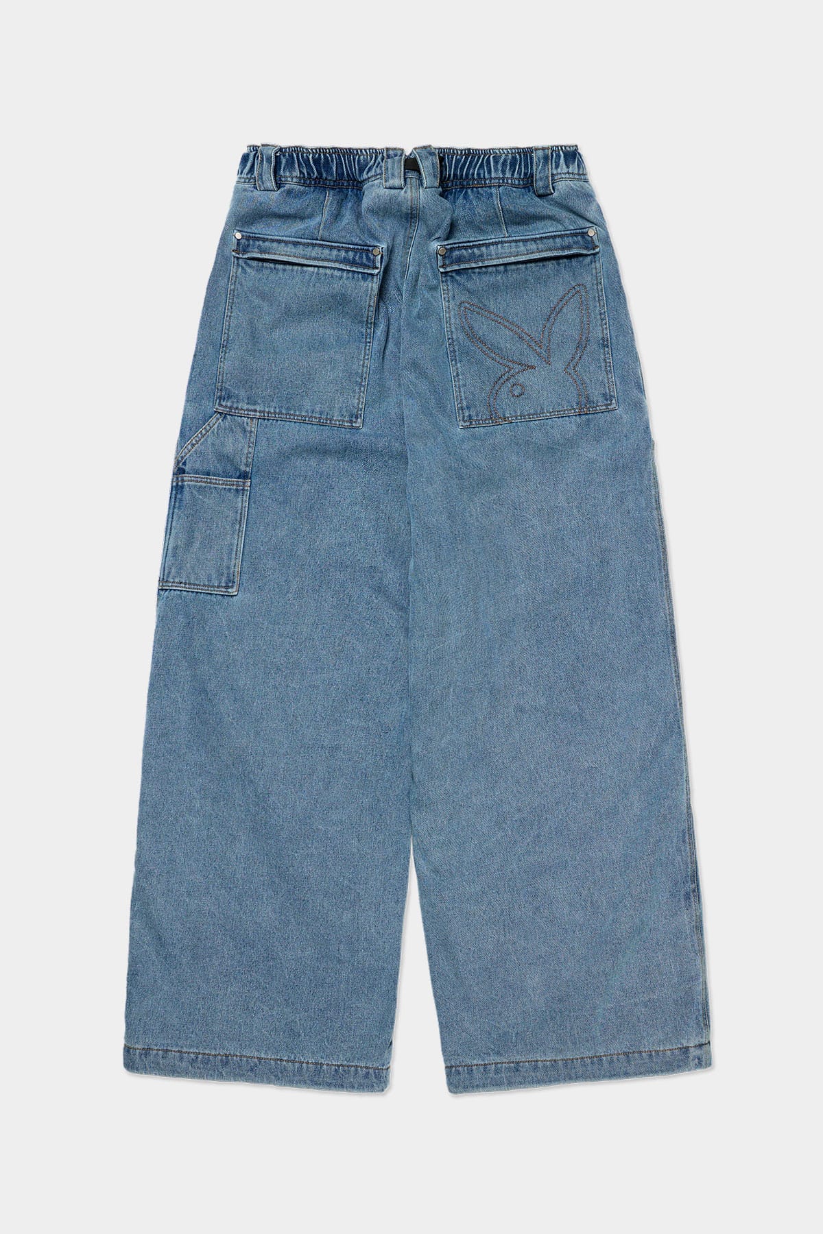 [INVITED] [PLAYBOY x DIMITO] DOUBLE KNEE DENIM PANTS (WIDE FIT LV.2) WASHED BLUE