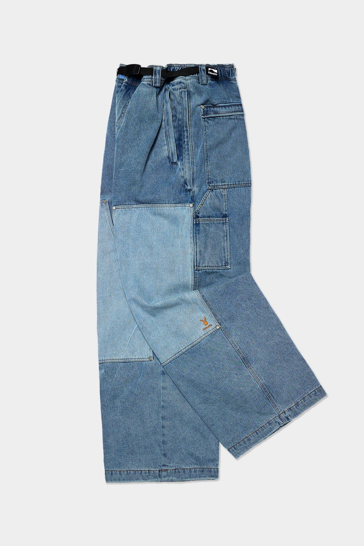 [INVITED] [PLAYBOY x DIMITO] DOUBLE KNEE DENIM PANTS (WIDE FIT LV.2) WASHED BLUE