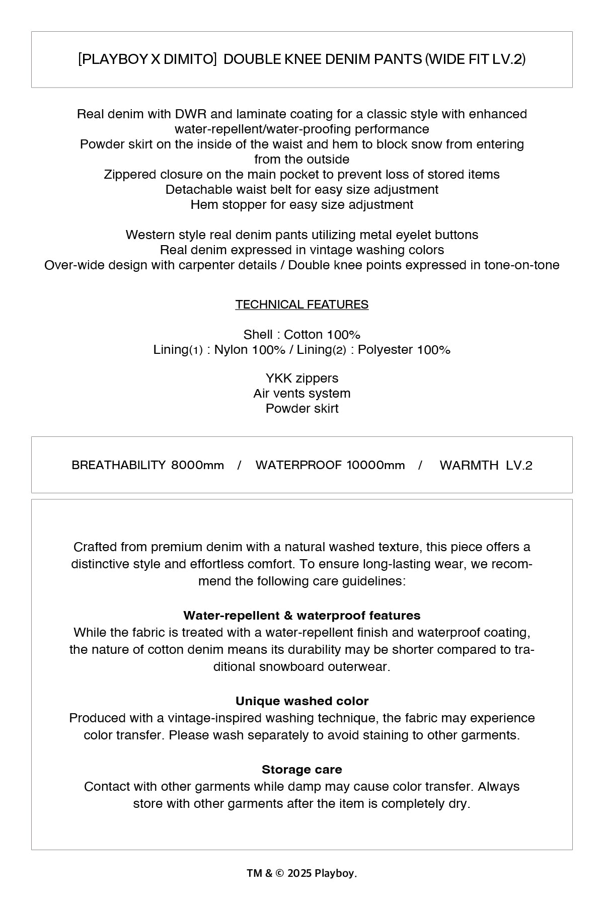 VERT [PLAYBOY x DIMITO] DOUBLE KNEE DENIM PANTS (WIDE FIT LV.2) WASHED BLUE