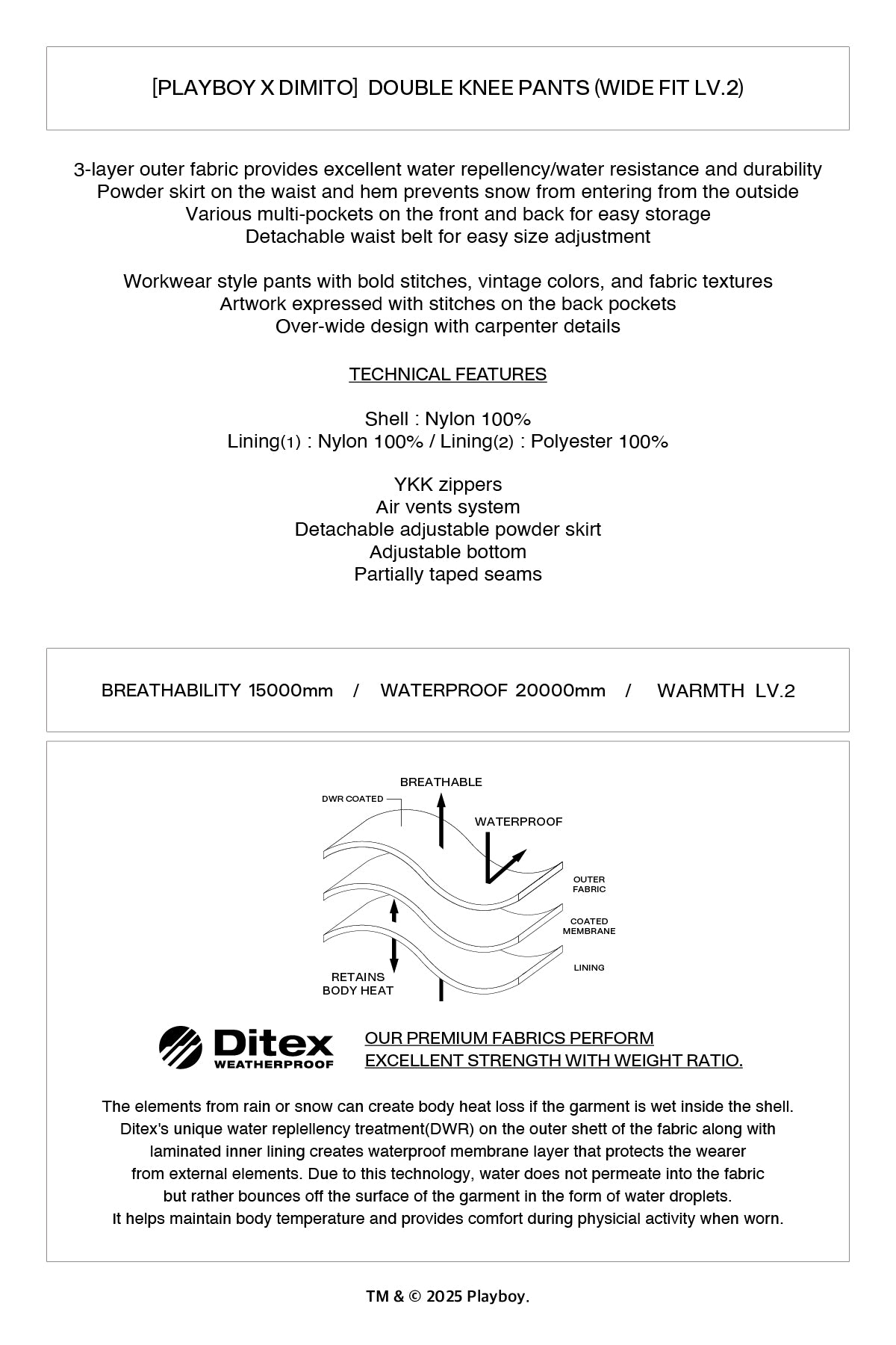 VERT [PLAYBOY x DIMITO] DOUBLE KNEE PANTS (WIDE FIT LV.2) BLACK