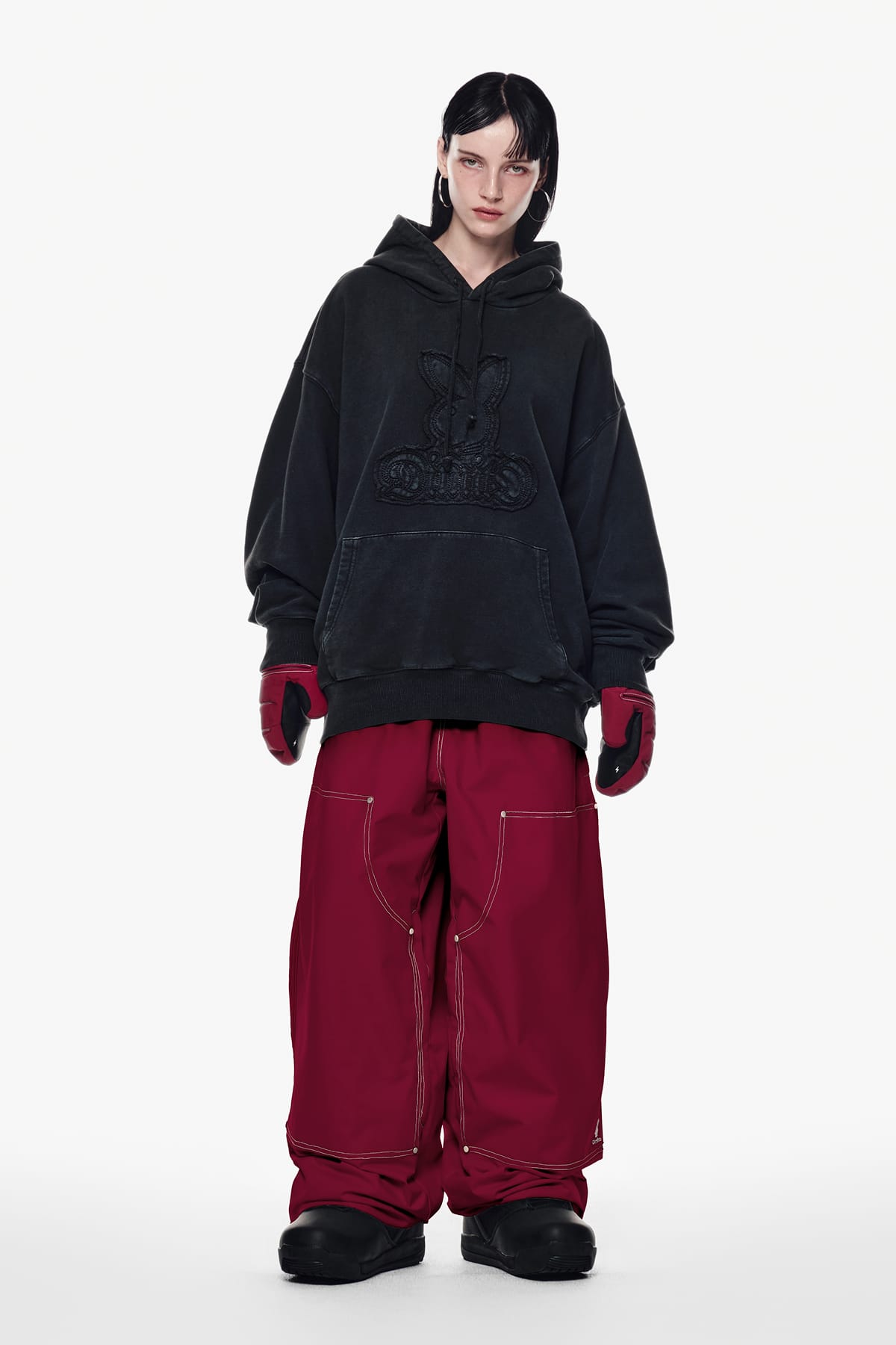 [INVITED] [PLAYBOY x DIMITO] DOUBLE KNEE PANTS (WIDE FIT LV.2) DARK RED