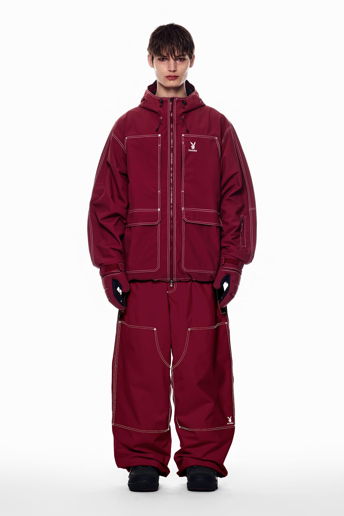 [INVITED] [PLAYBOY x DIMITO] DOUBLE KNEE PANTS (WIDE FIT LV.2) DARK RED