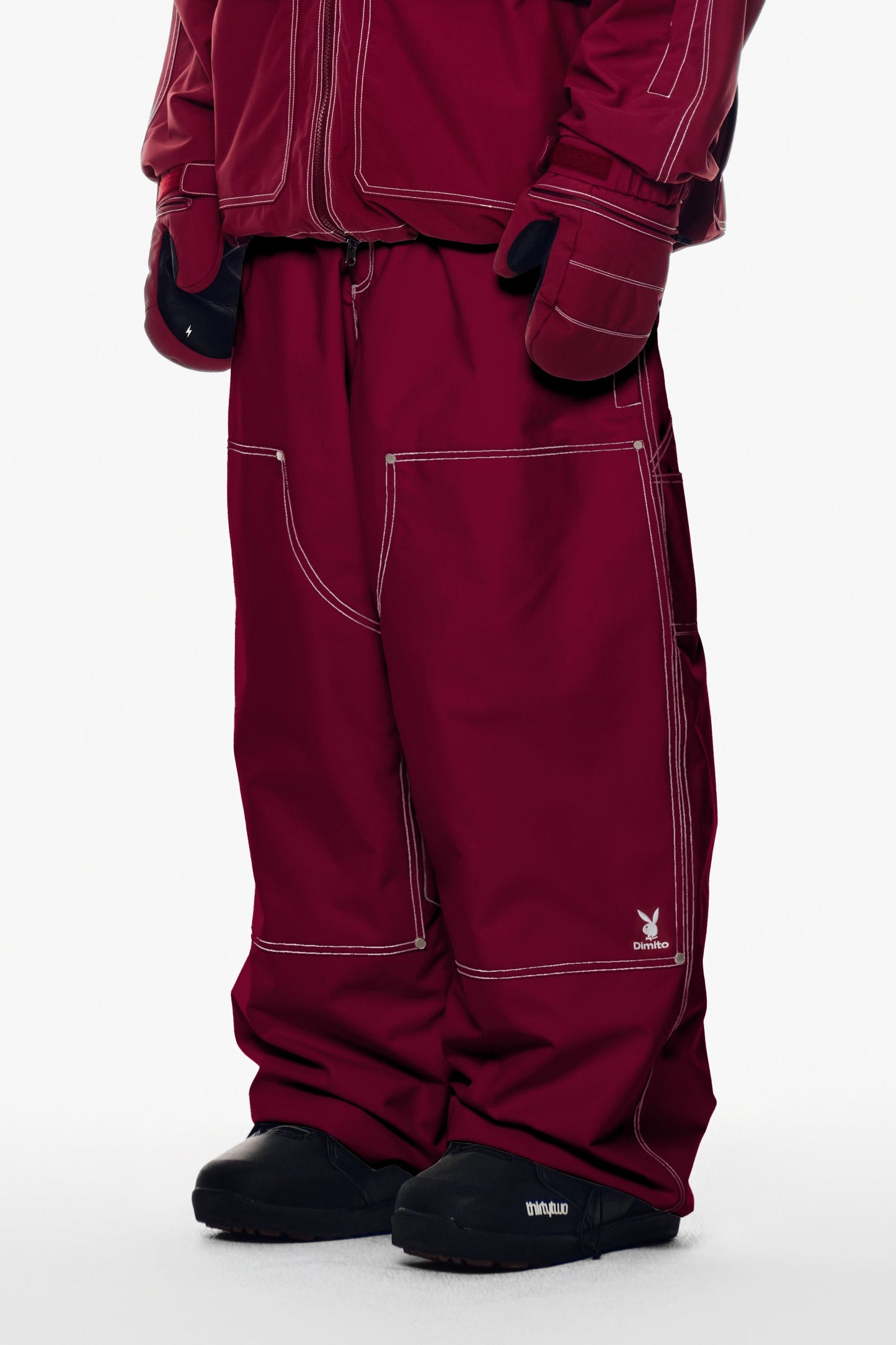 [INVITED] [PLAYBOY x DIMITO] DOUBLE KNEE PANTS (WIDE FIT LV.2) DARK RED