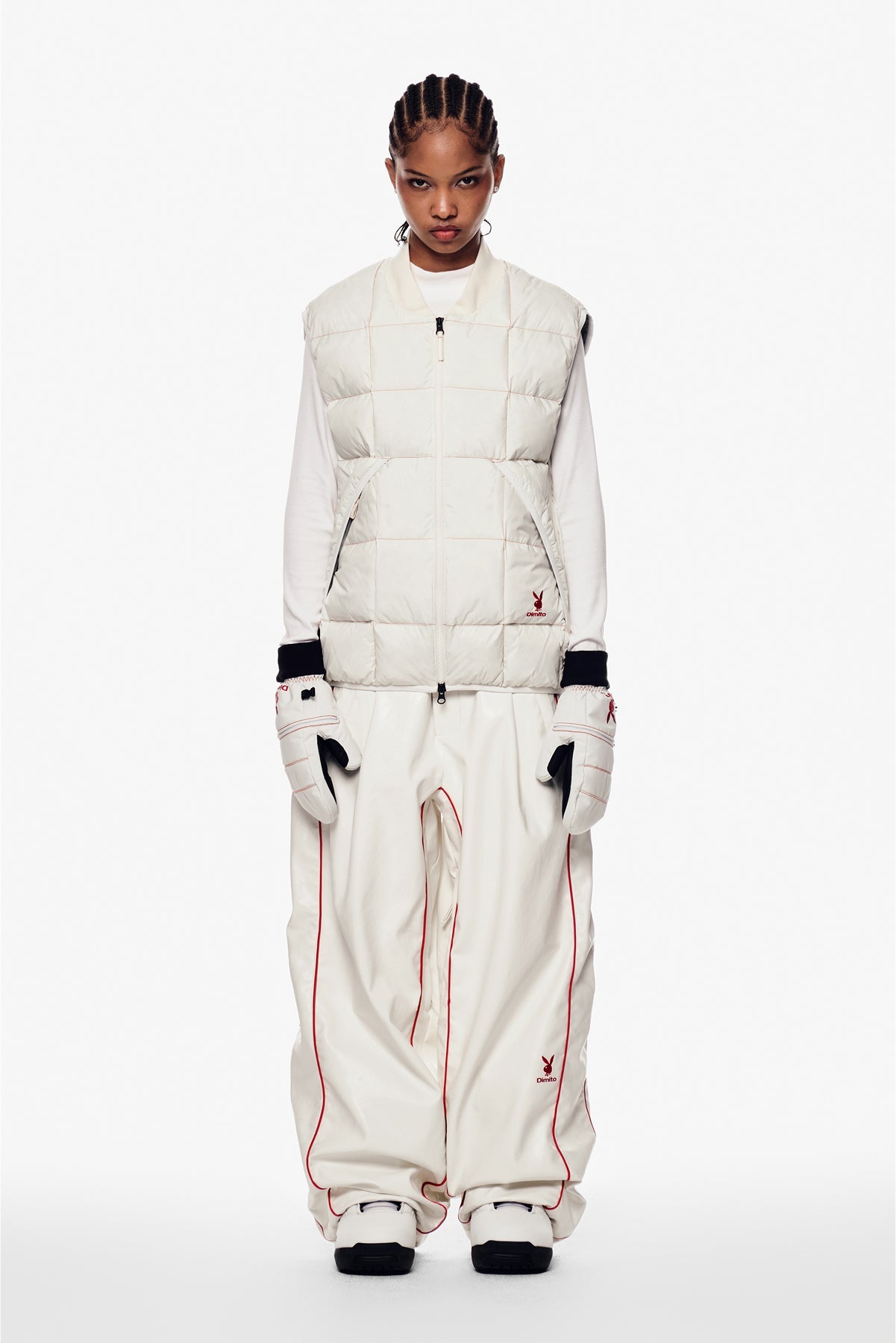 [INVITED] [PLAYBOY x DIMITO] PIPING BANDED FAUX LEATHER PANTS (WIDE FIT LV.2) WHITE