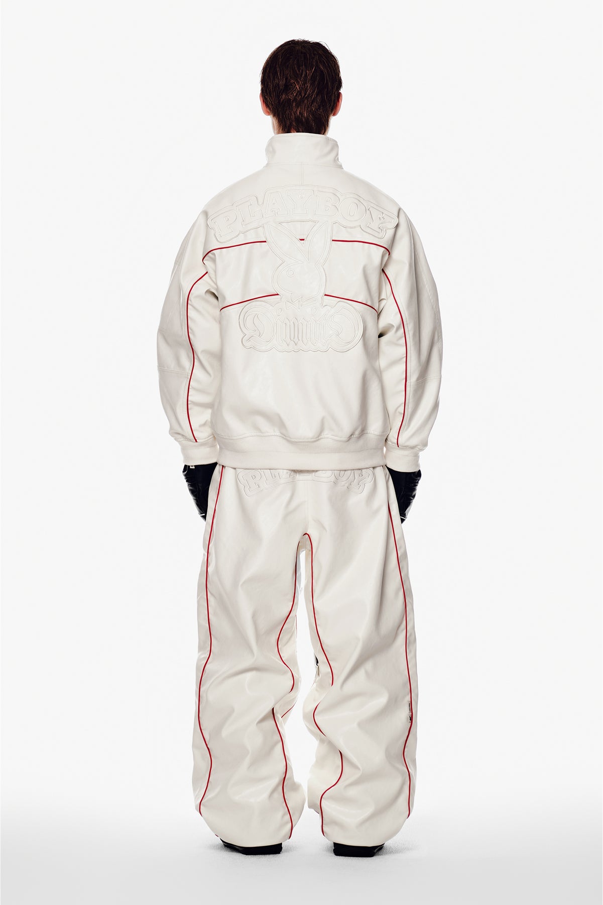 VERT [PLAYBOY x DIMITO] PIPING BANDED FAUX LEATHER PANTS (WIDE FIT LV.2) WHITE