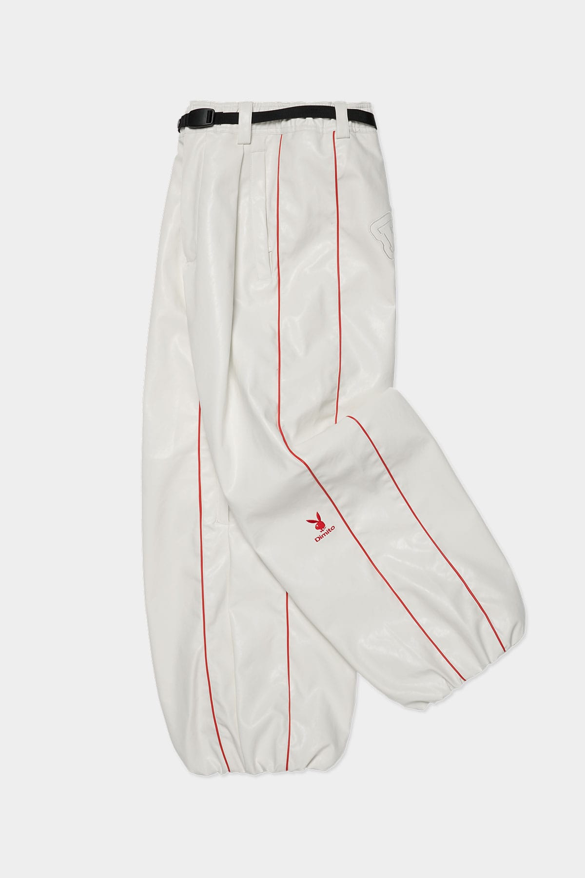 [PROMO] [PLAYBOY x DIMITO] PIPING BANDED FAUX LEATHER PANTS (WIDE FIT LV.2) WHITE