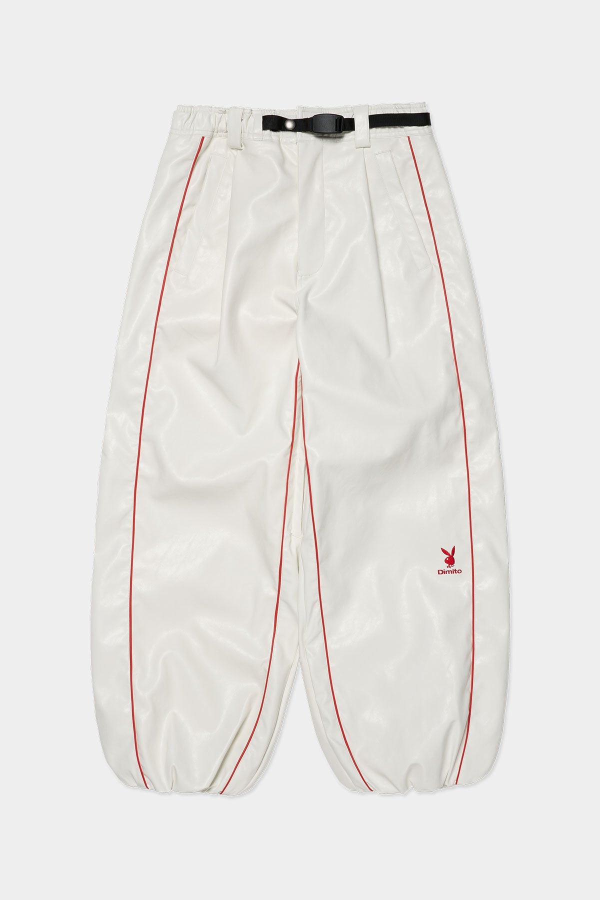VERT [PLAYBOY x DIMITO] PIPING BANDED FAUX LEATHER PANTS (WIDE FIT LV.2) WHITE