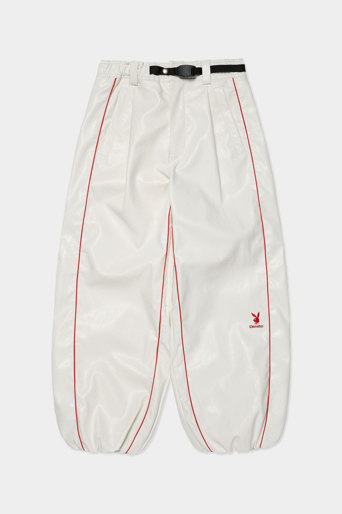 [PROMO] [PLAYBOY x DIMITO] PIPING BANDED FAUX LEATHER PANTS (WIDE FIT LV.2) WHITE