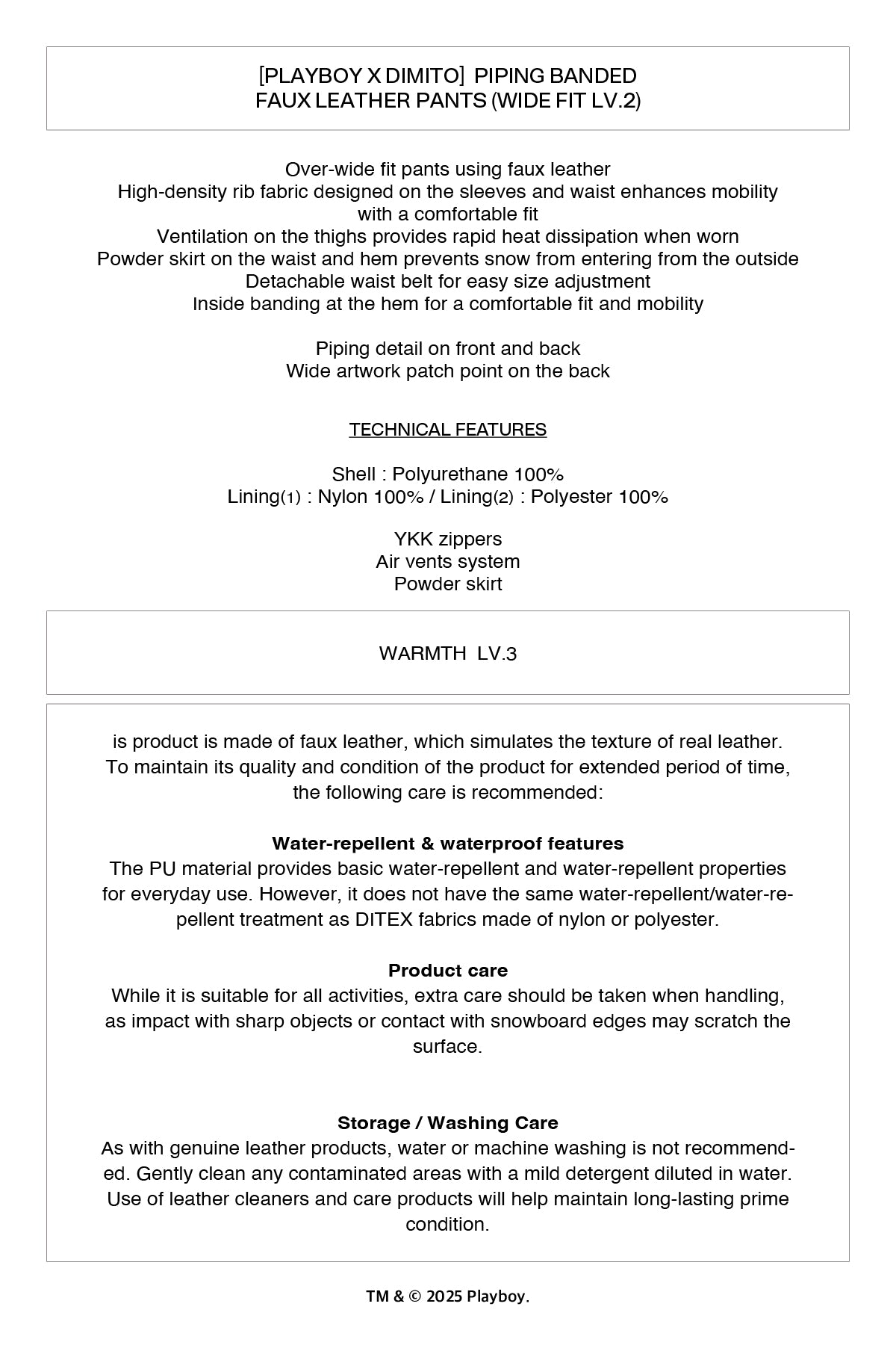 VERT [PLAYBOY x DIMITO] PIPING BANDED FAUX LEATHER PANTS (WIDE FIT LV.2) WHITE