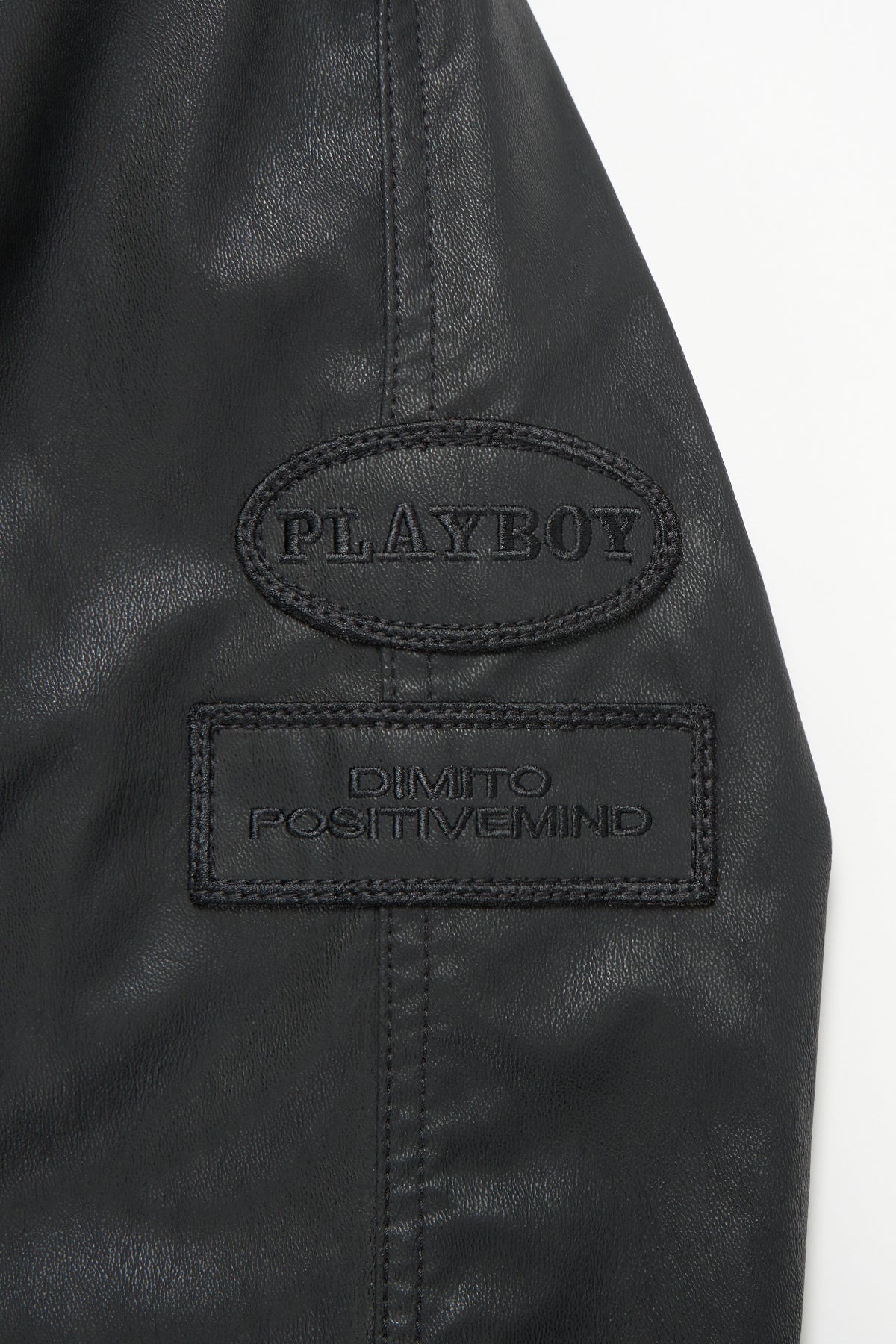 VERT [PLAYBOY x DIMITO] PIPING FAUX LEATHER JACKET BLACK