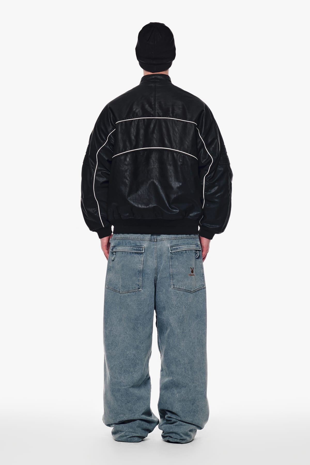 [PROMO] [PLAYBOY x DIMITO] PIPING FAUX LEATHER JACKET BLACK