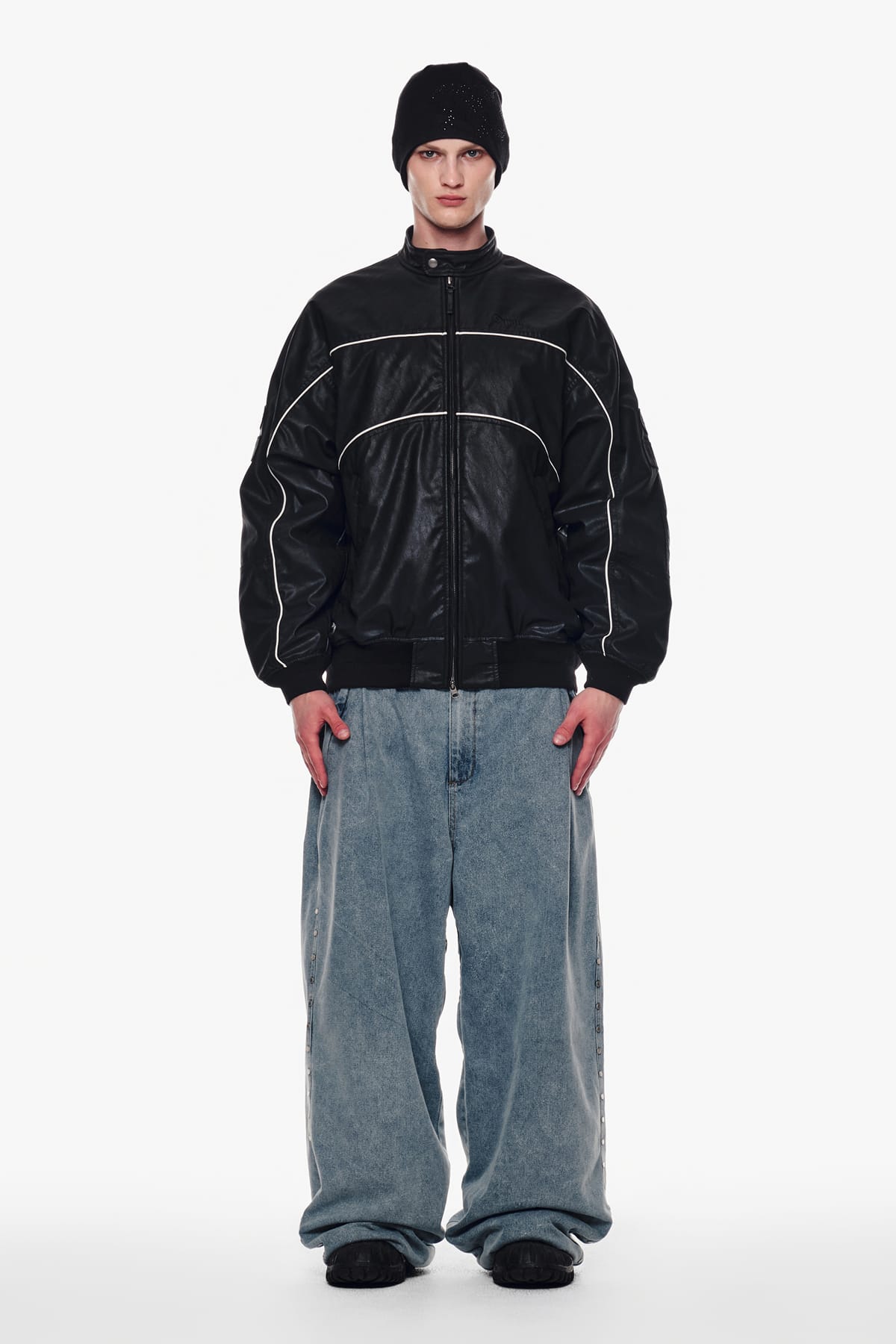 [PROMO] [PLAYBOY x DIMITO] PIPING FAUX LEATHER JACKET BLACK