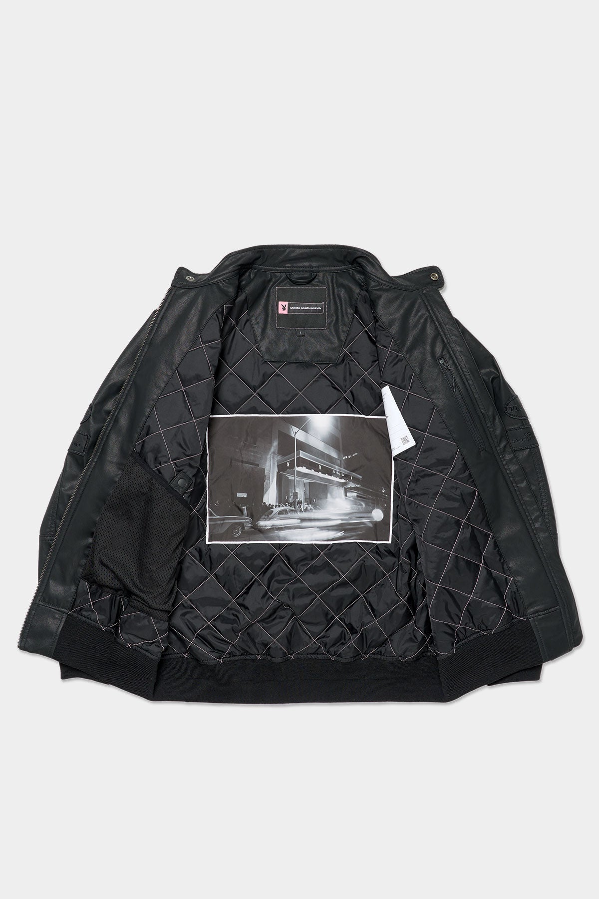 VERT [PLAYBOY x DIMITO] PIPING FAUX LEATHER JACKET BLACK