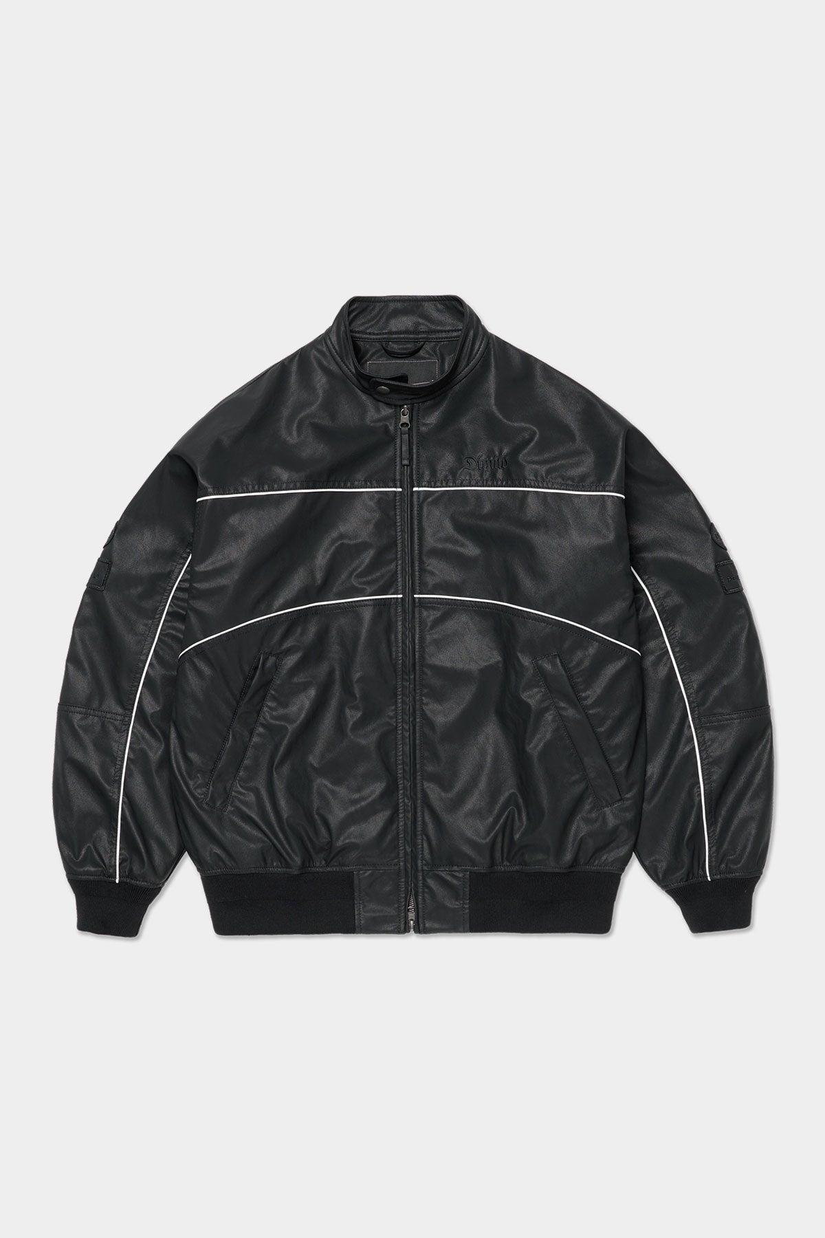 [INVITED] [PLAYBOY x DIMITO] PIPING FAUX LEATHER JACKET BLACK