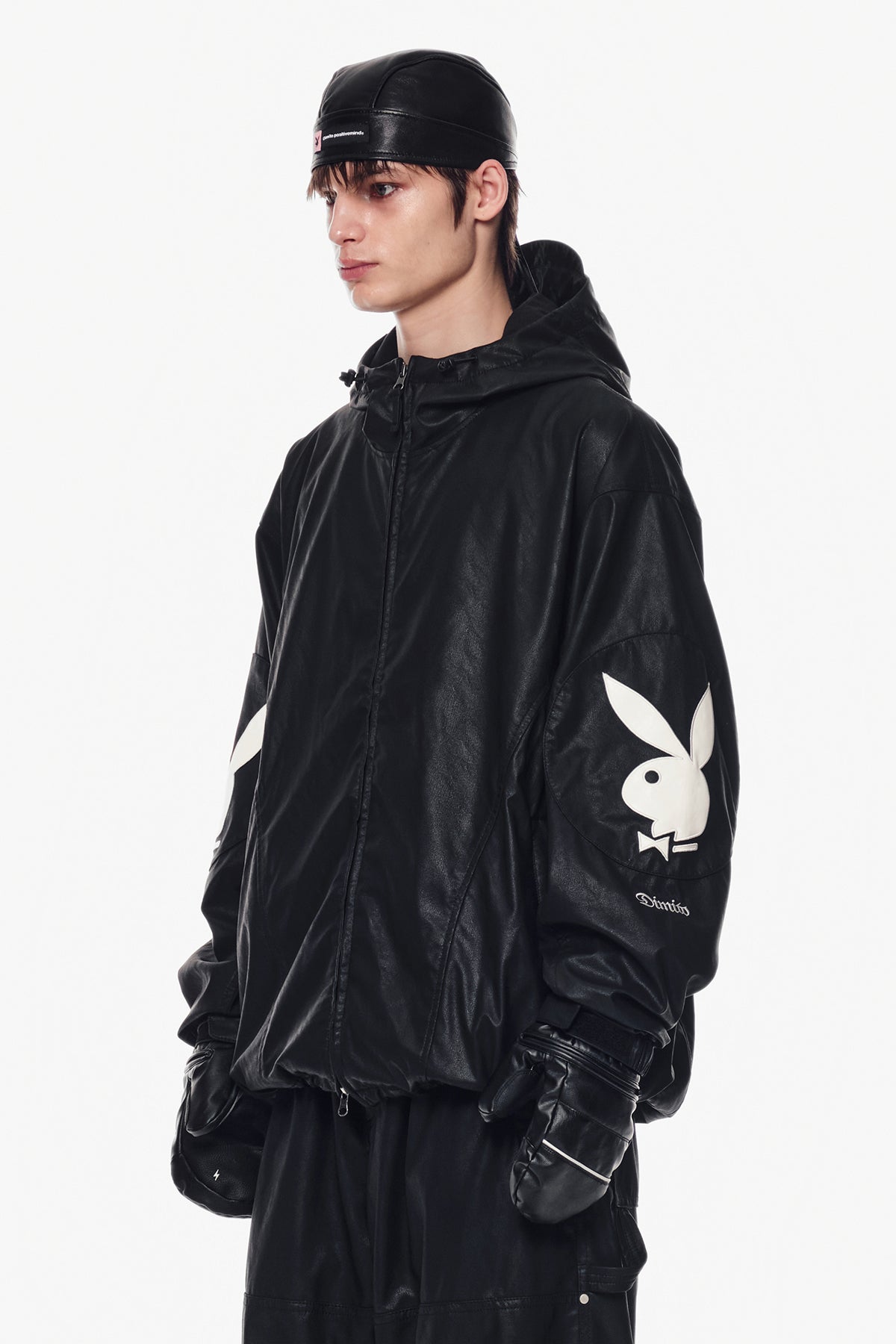 VERT [PLAYBOY x DIMITO] PIPING FAUX LEATHER MITTEN BLACK