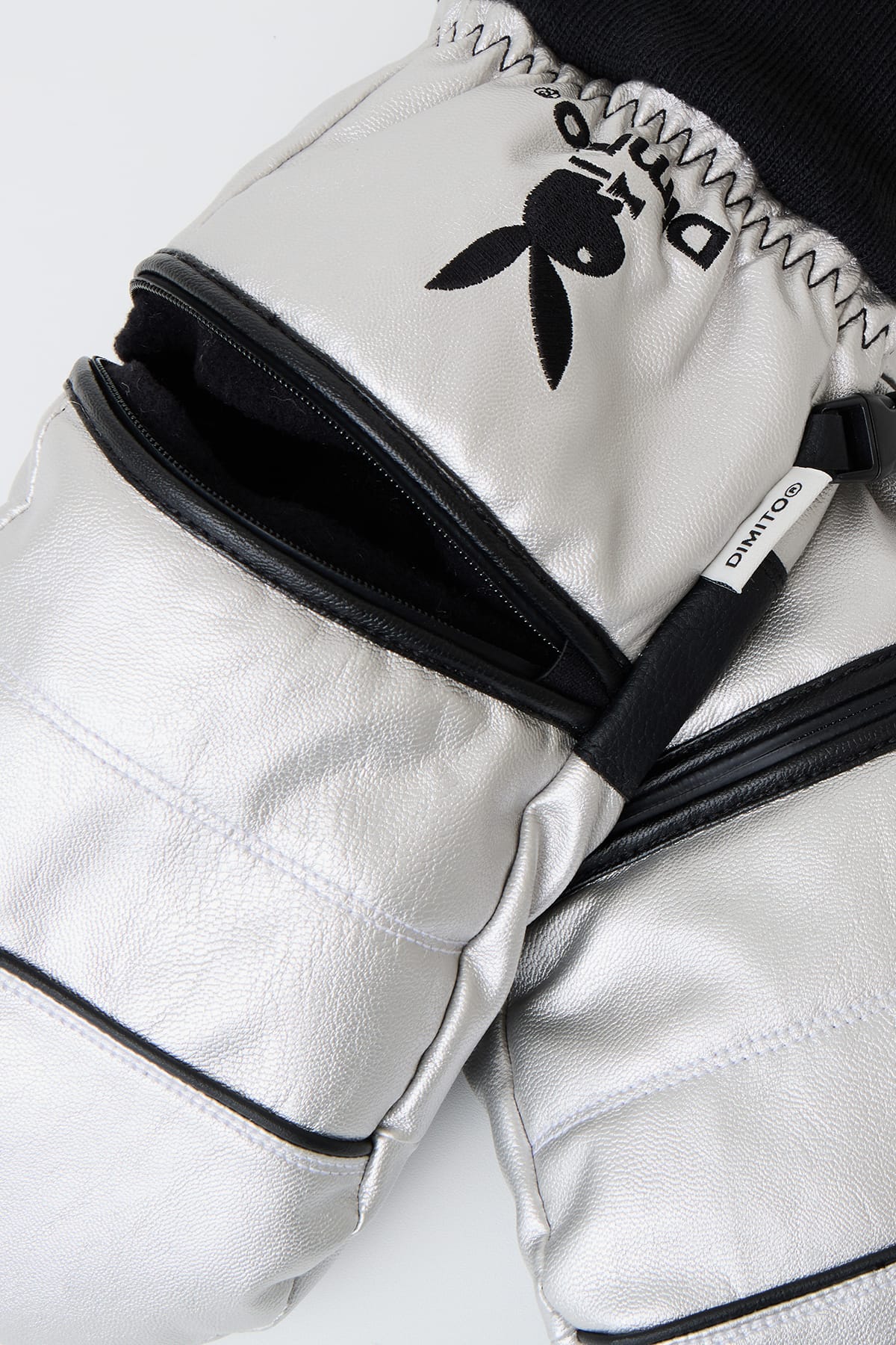 [INVITED] [PLAYBOY x DIMITO] PIPING FAUX LEATHER MITTEN METAL GREY