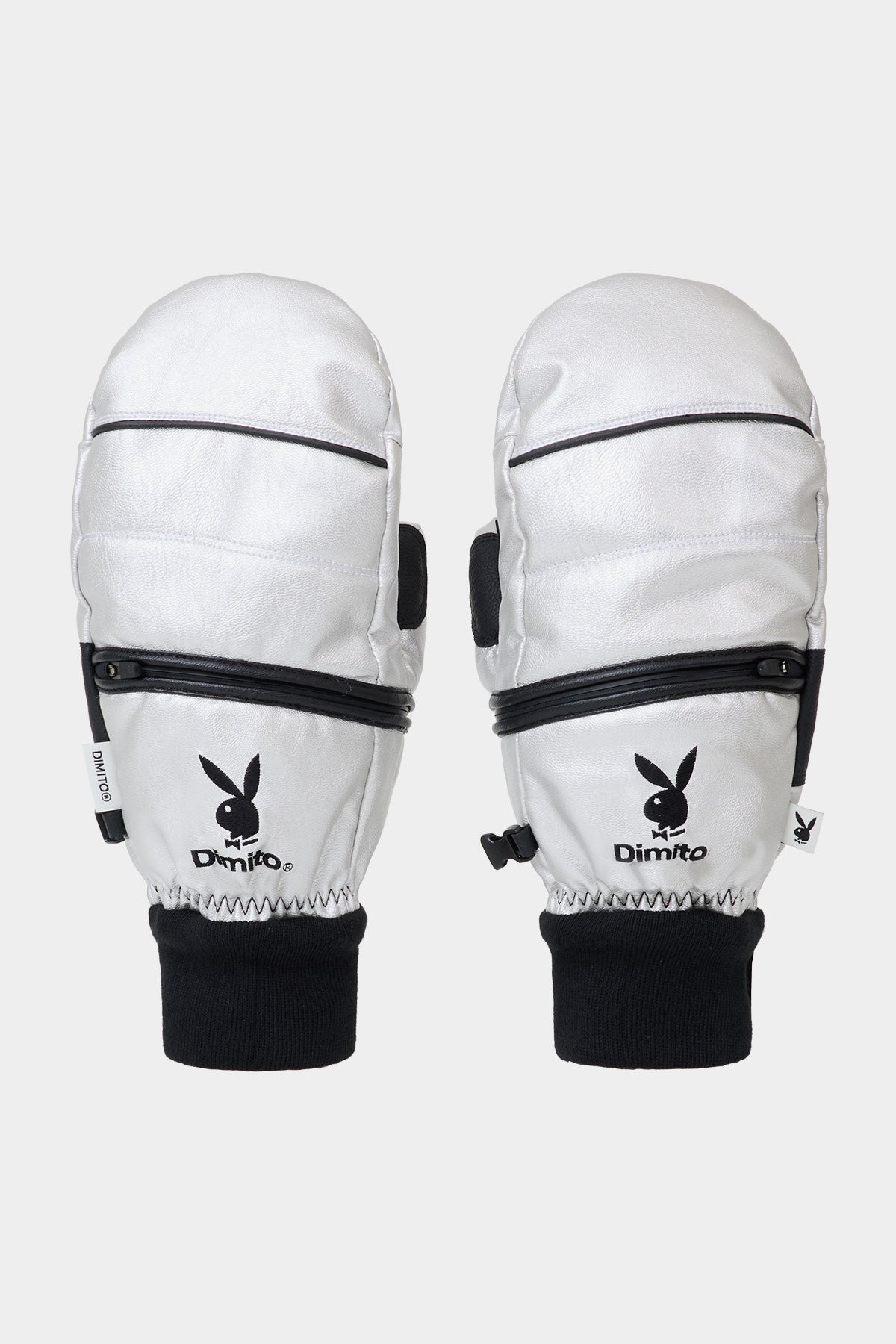 VERT [PLAYBOY x DIMITO] PIPING FAUX LEATHER MITTEN METAL GREY
