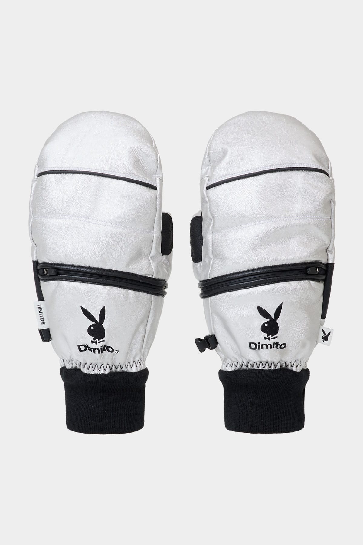 [INVITED] [PLAYBOY x DIMITO] PIPING FAUX LEATHER MITTEN METAL GREY