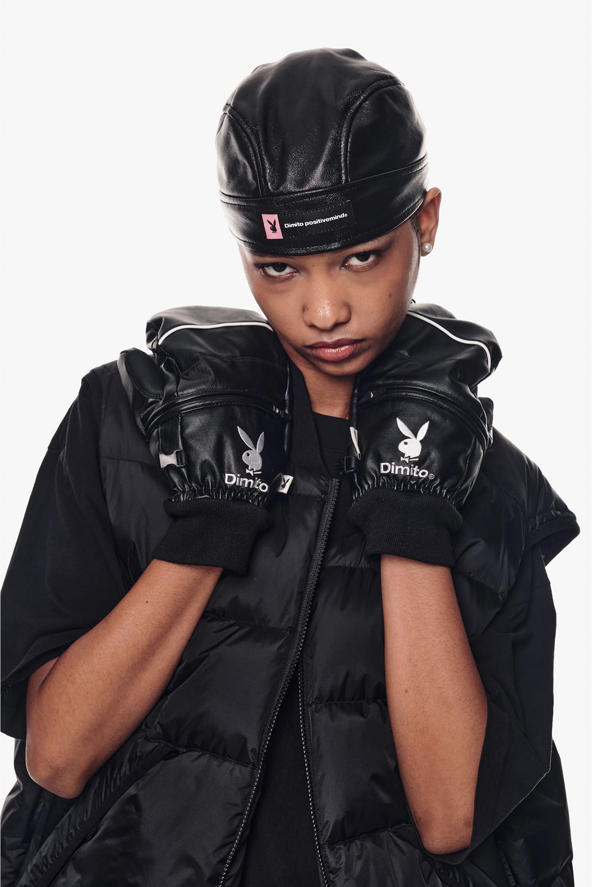 [INVITED] [PLAYBOY x DIMITO] STITCHED DOWN VEST BLACK