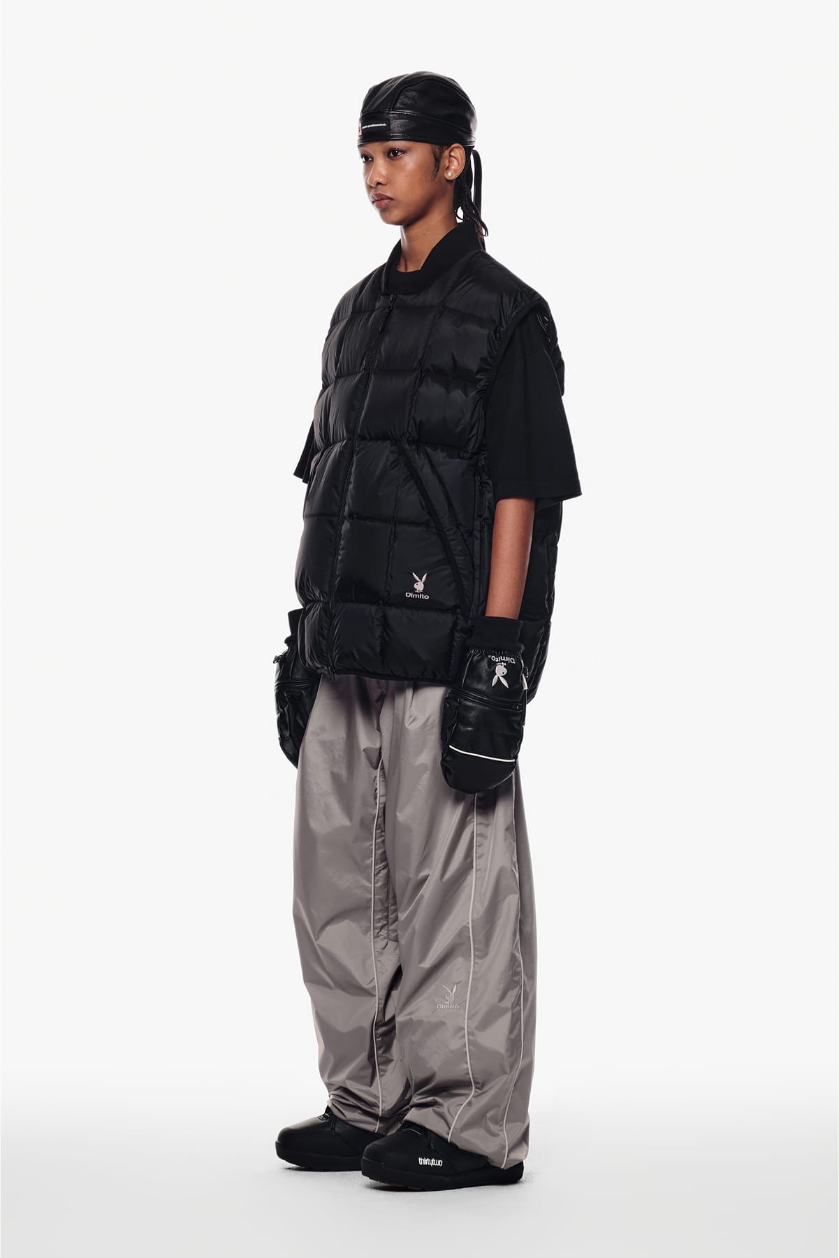 [INVITED] [PLAYBOY x DIMITO] STITCHED DOWN VEST BLACK