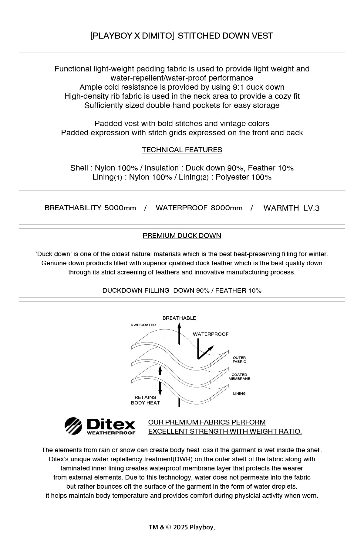 VERT [PLAYBOY x DIMITO] STITCHED DOWN VEST OFF WHITE