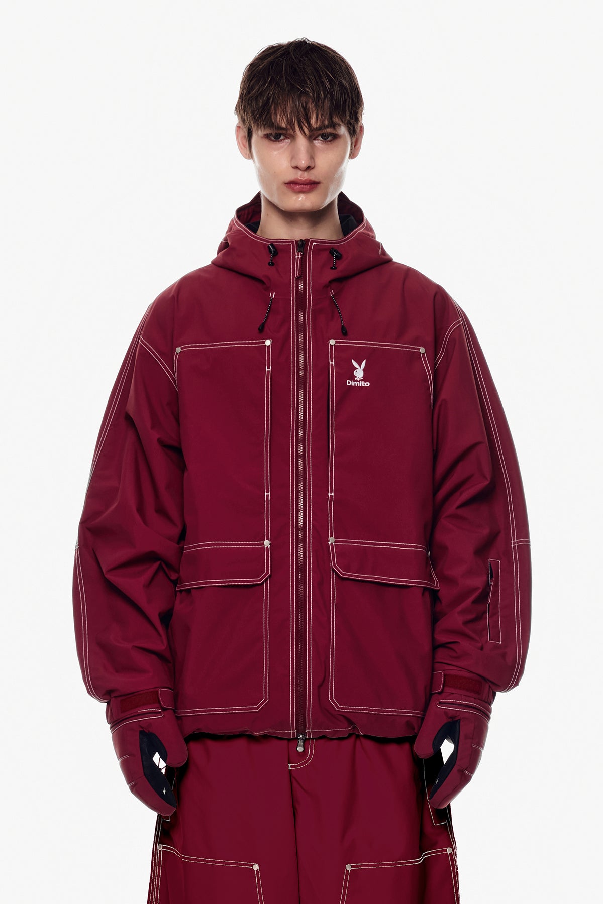 VERT [PLAYBOY x DIMITO] STITCHED EASY ZIP MITTEN DARK RED
