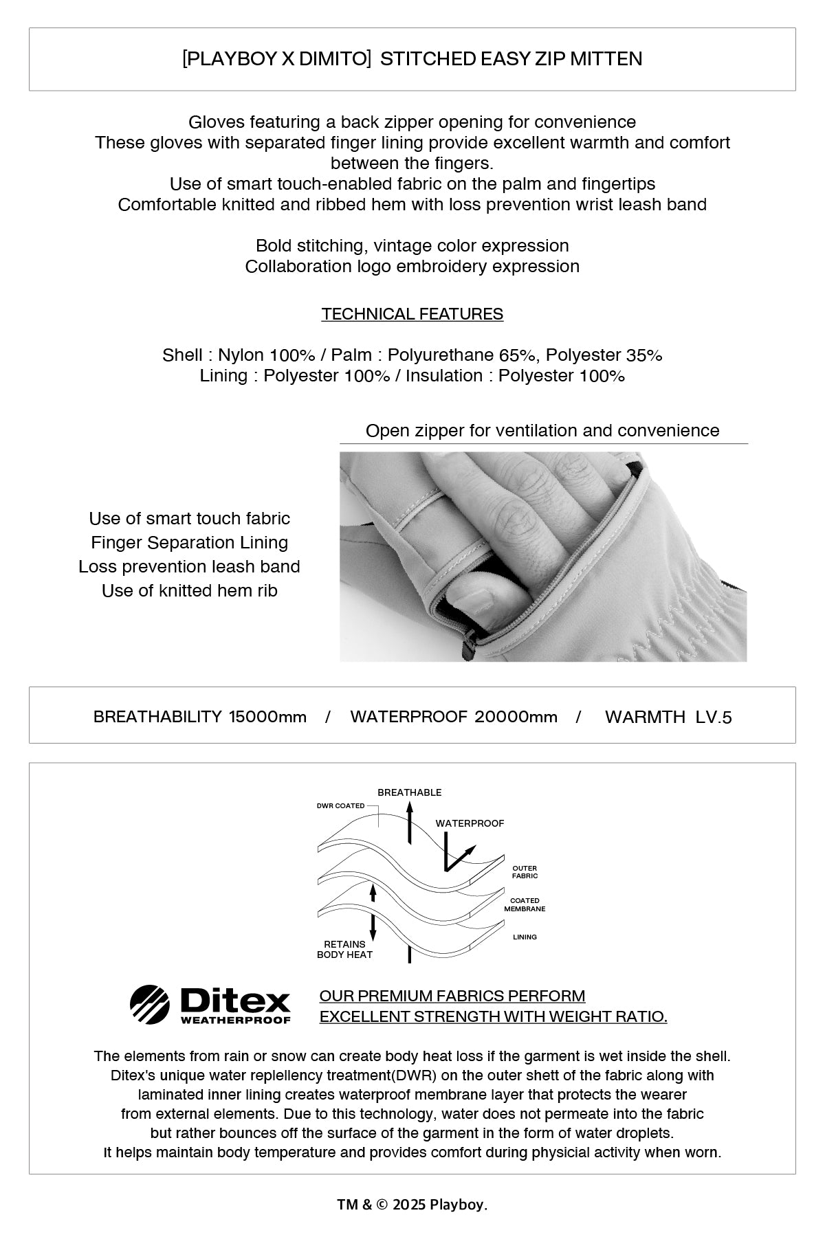 VERT [PLAYBOY x DIMITO] STITCHED EASY ZIP MITTEN OFF WHITE