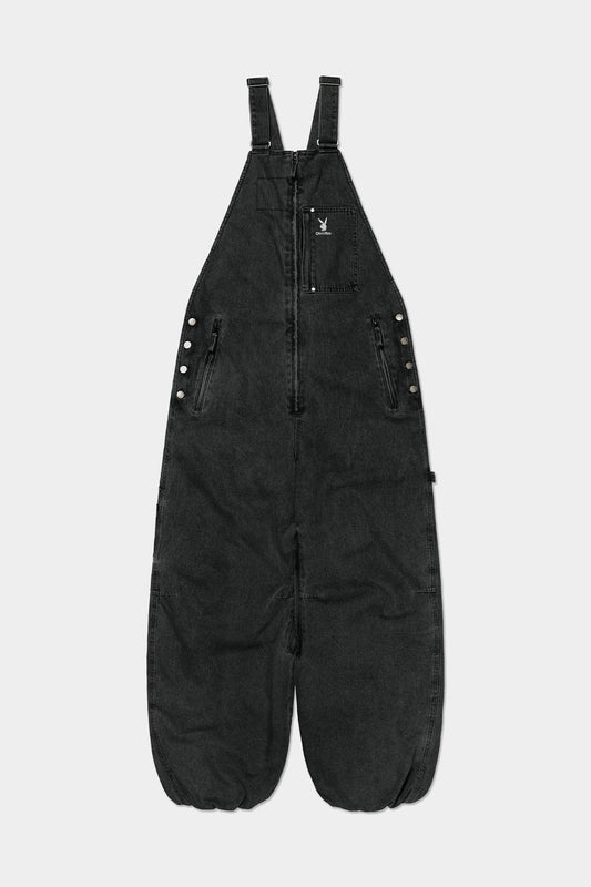 VERT [PLAYBOY x DIMITO] STITCHED TRUCKER BIB DENIM PANTS (WIDE FIT LV.1) WASHED BLACK