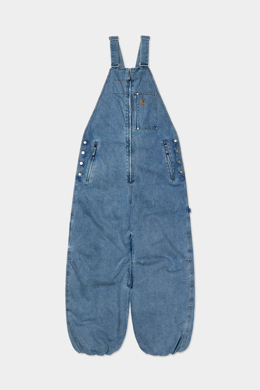 VERT [PLAYBOY x DIMITO] STITCHED TRUCKER BIB DENIM PANTS (WIDE FIT LV.1) WASHED BLUE
