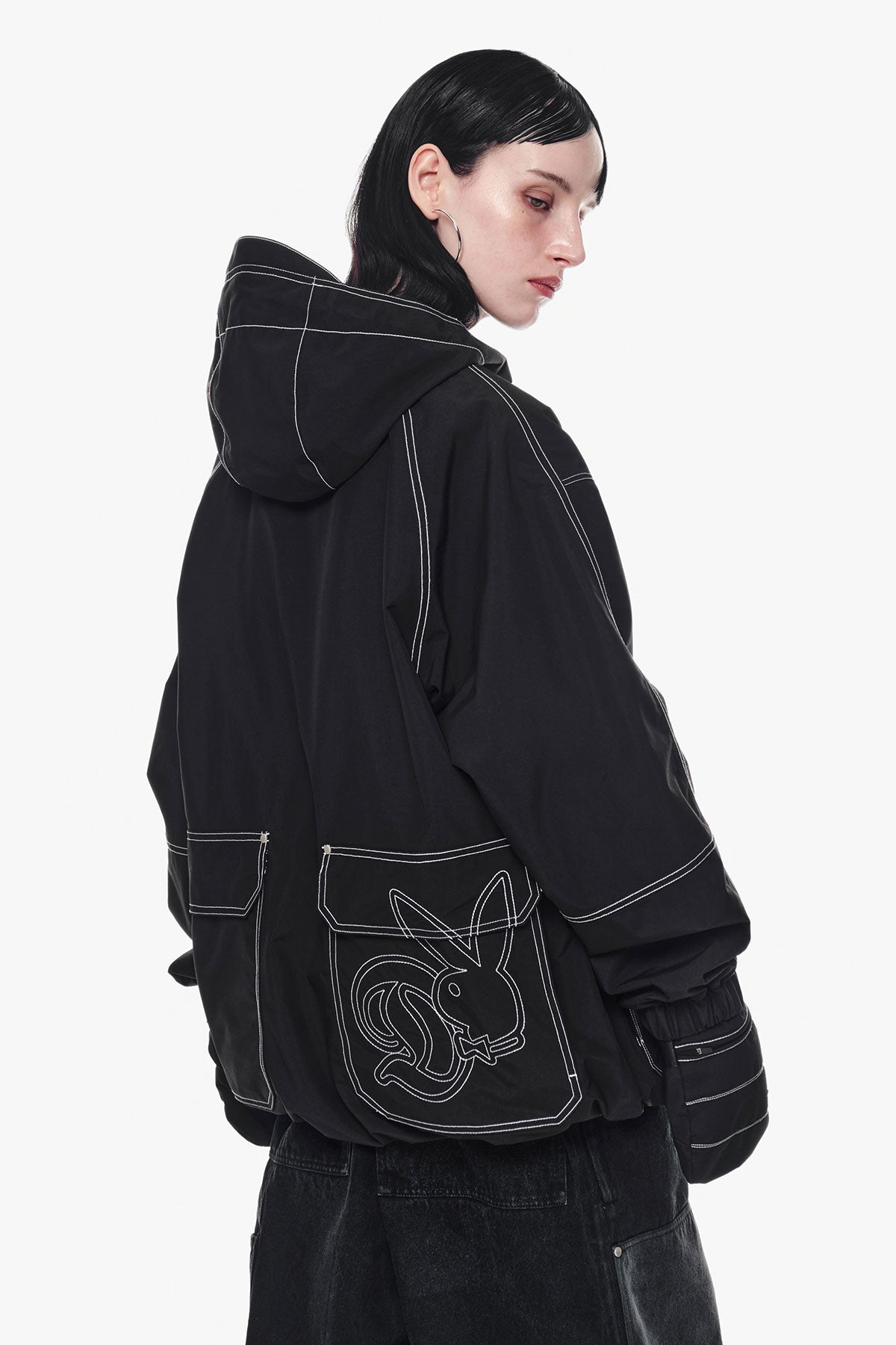 VERT [PLAYBOY x DIMITO] STITCHED TRUCKER JACKET BLACK