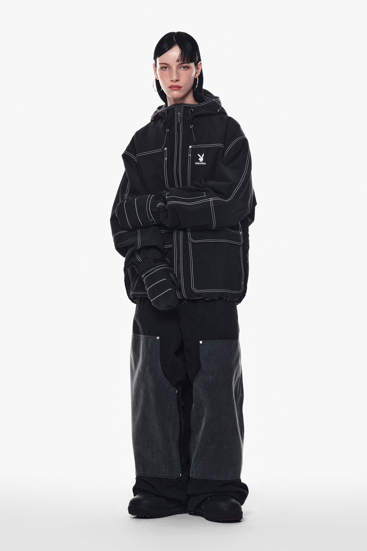 VERT [PLAYBOY x DIMITO] STITCHED TRUCKER JACKET BLACK