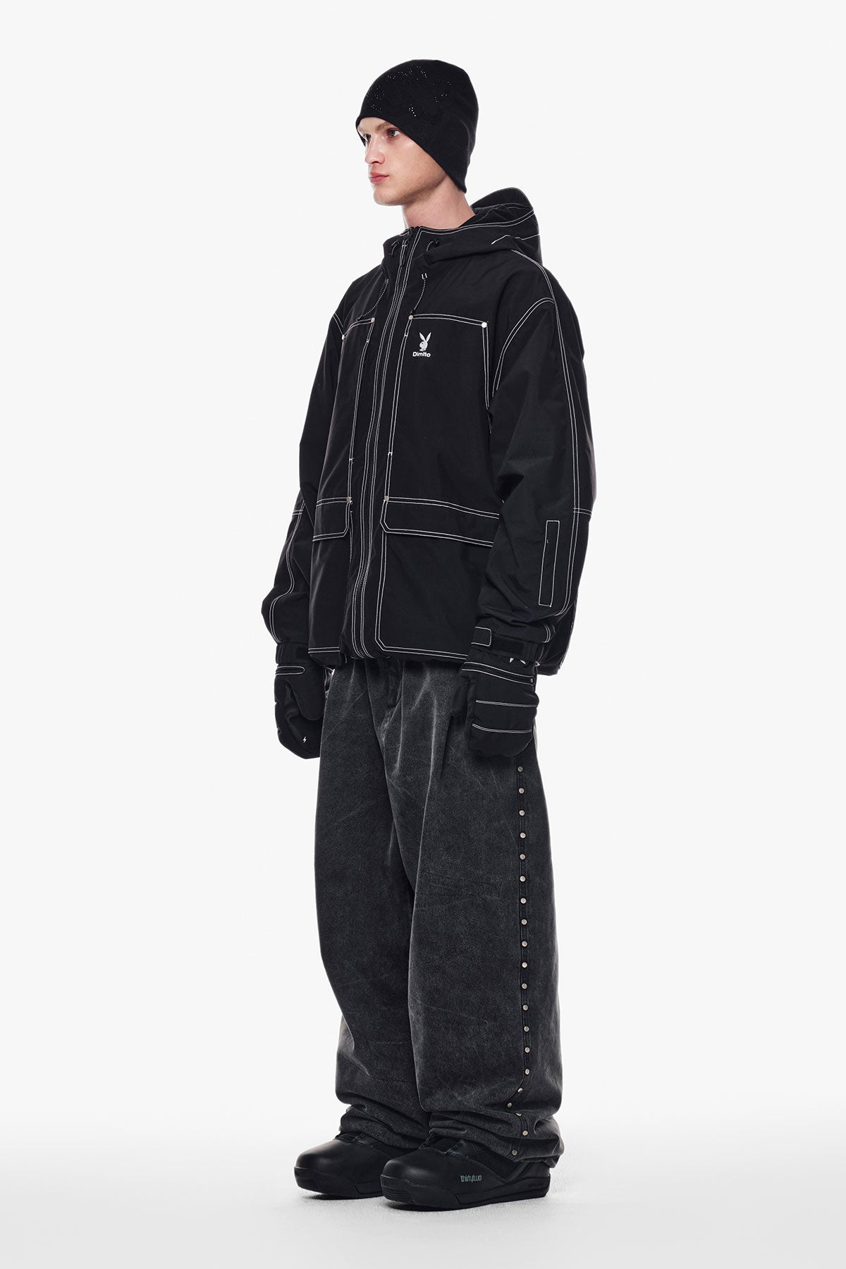 VERT [PLAYBOY x DIMITO] STITCHED TRUCKER JACKET BLACK