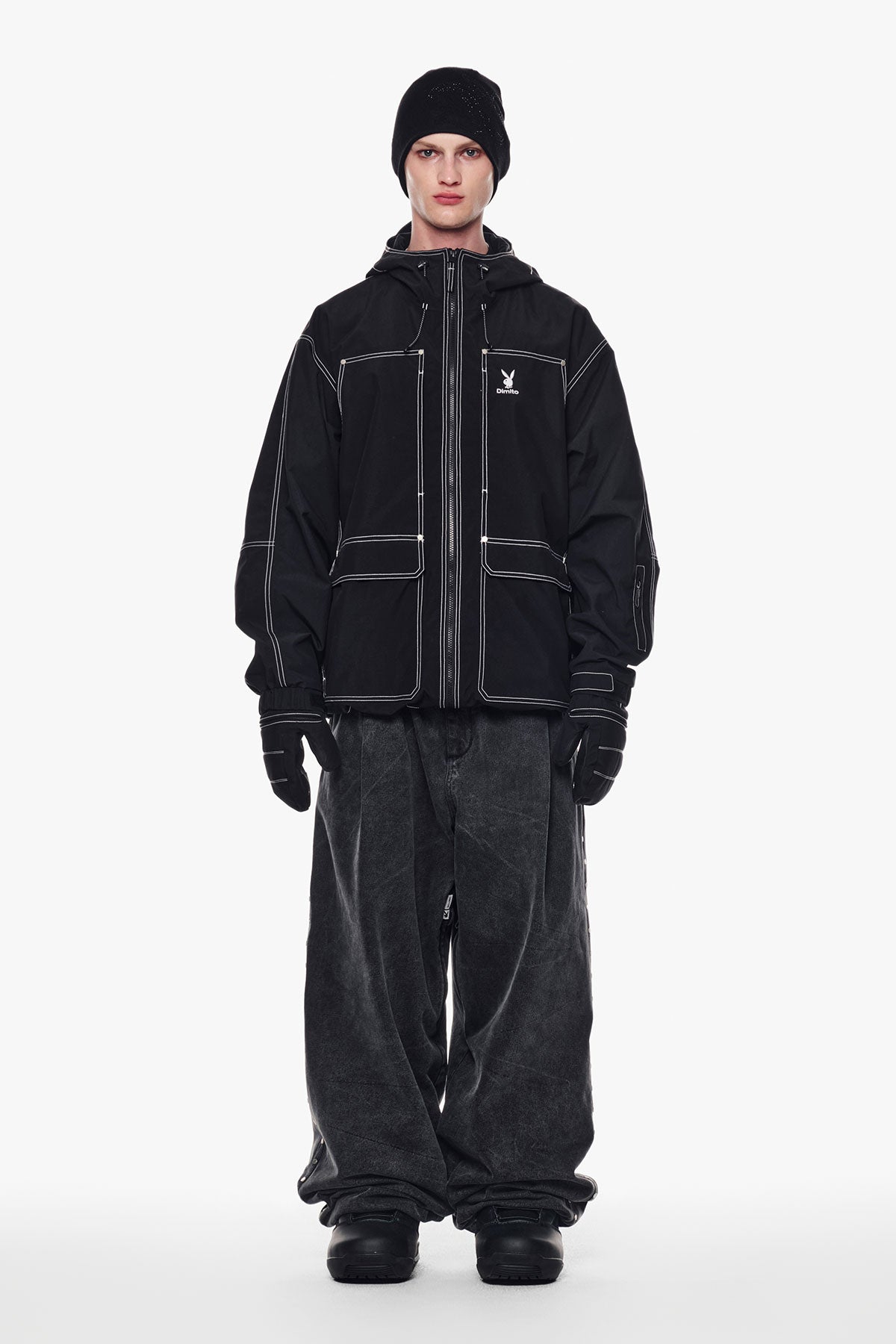 VERT [PLAYBOY x DIMITO] STITCHED TRUCKER JACKET BLACK