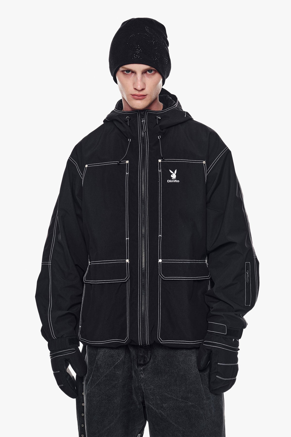 VERT [PLAYBOY x DIMITO] STITCHED TRUCKER JACKET BLACK