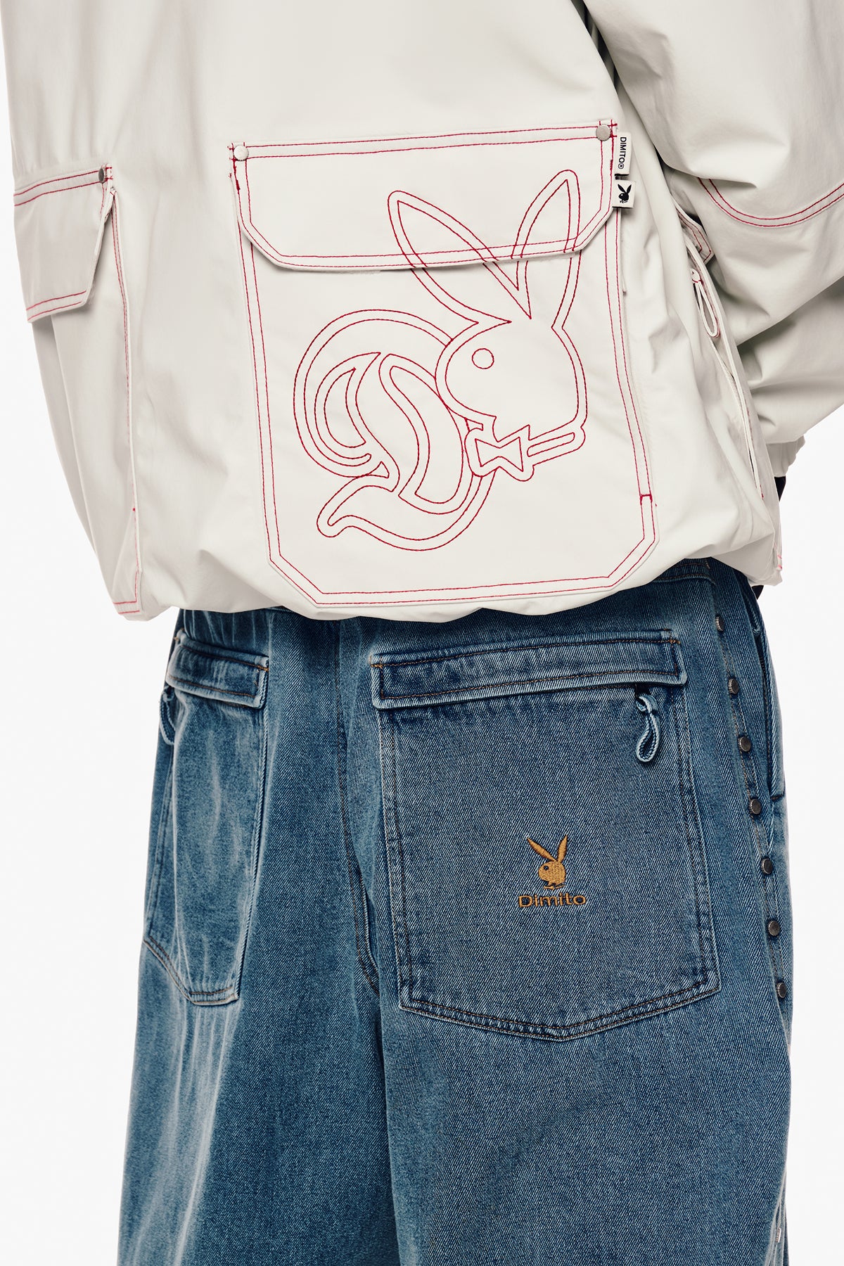 VERT [PLAYBOY x DIMITO] STUD LINE OG DENIM PANTS (WIDE FIT LV.2) WASHED BLUE