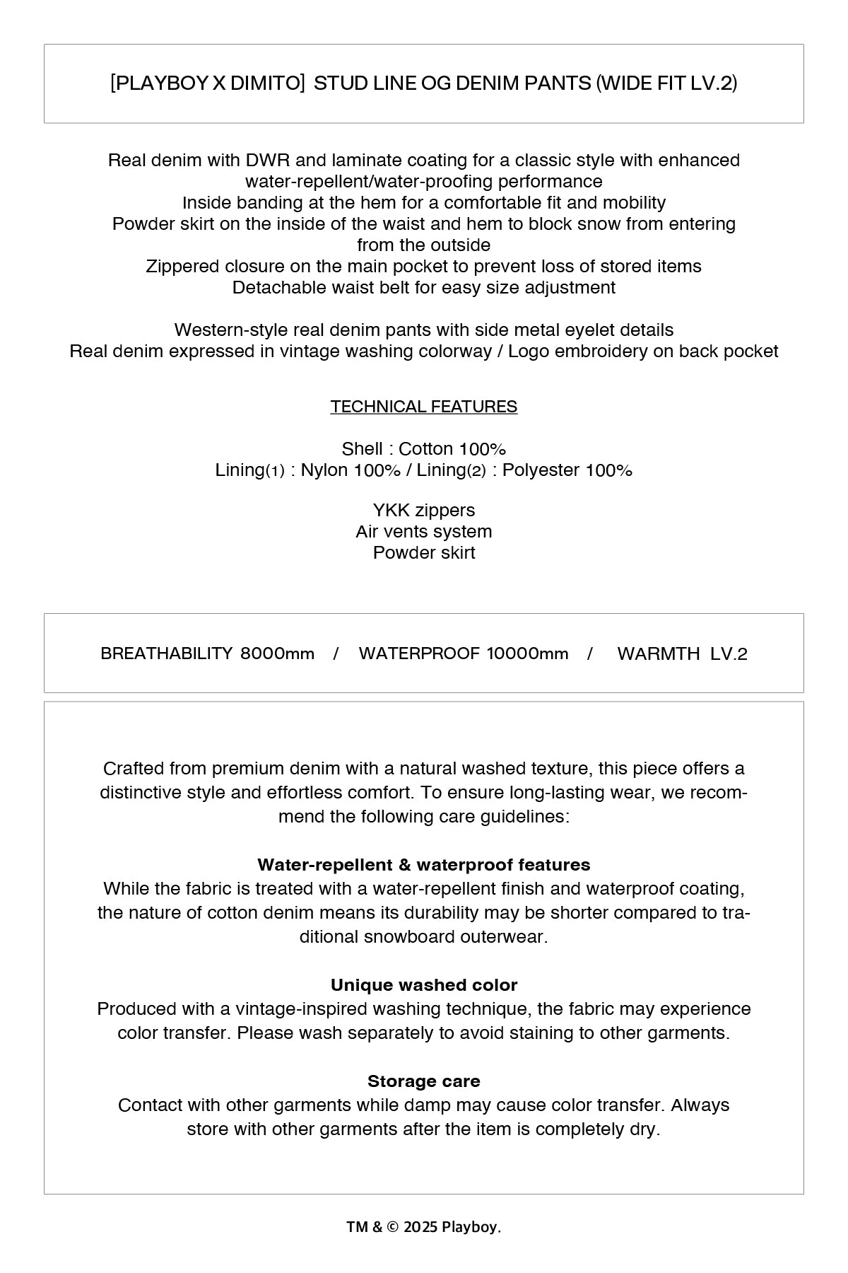 VERT [PLAYBOY x DIMITO] STUD LINE OG DENIM PANTS (WIDE FIT LV.2) WASHED BLUE