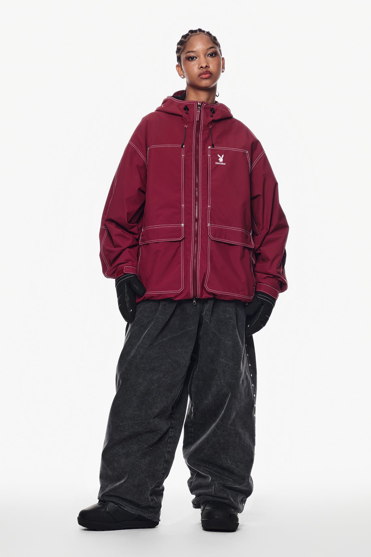 VERT [PLAYBOY x DIMITO] STUD LINE OG DENIM PANTS (WIDE FIT LV.2) WASHED GREY