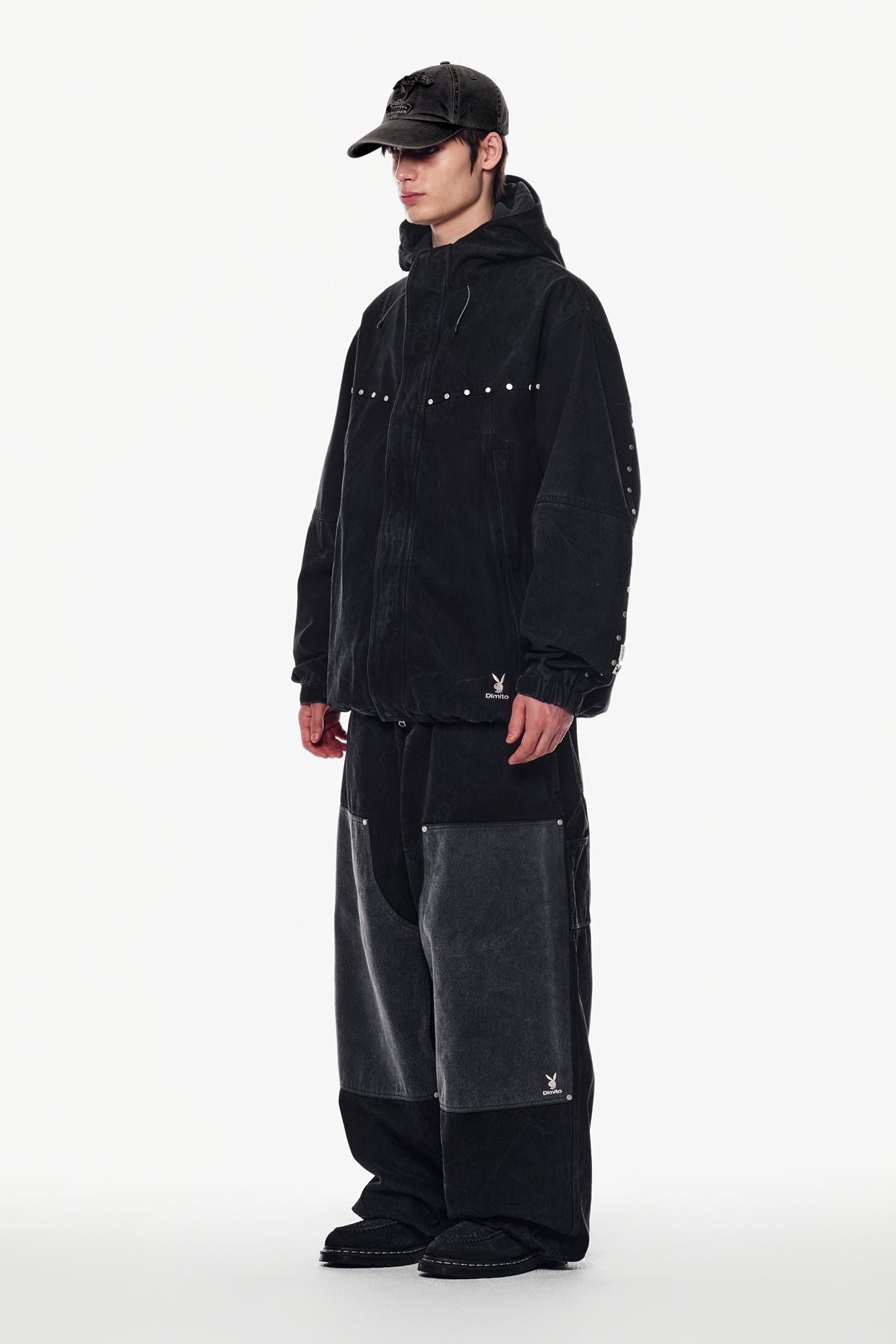 VERT [PLAYBOY x DIMITO] STUD WESTERN DENIM JACKET WASHED BLACK