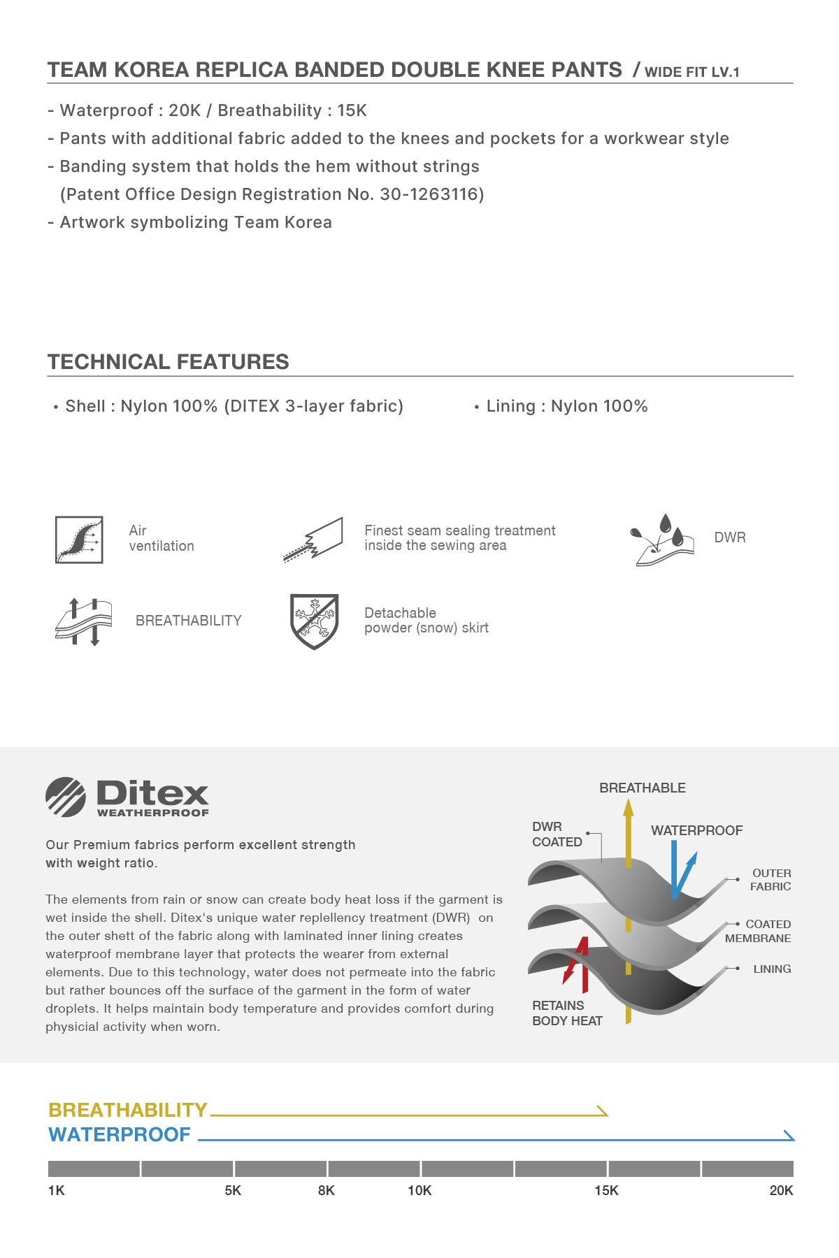 VERT TEAM KOREA REPLICA BANDED DOUBLE KNEE PANTS (WIDE FIT LV.1) BLACK