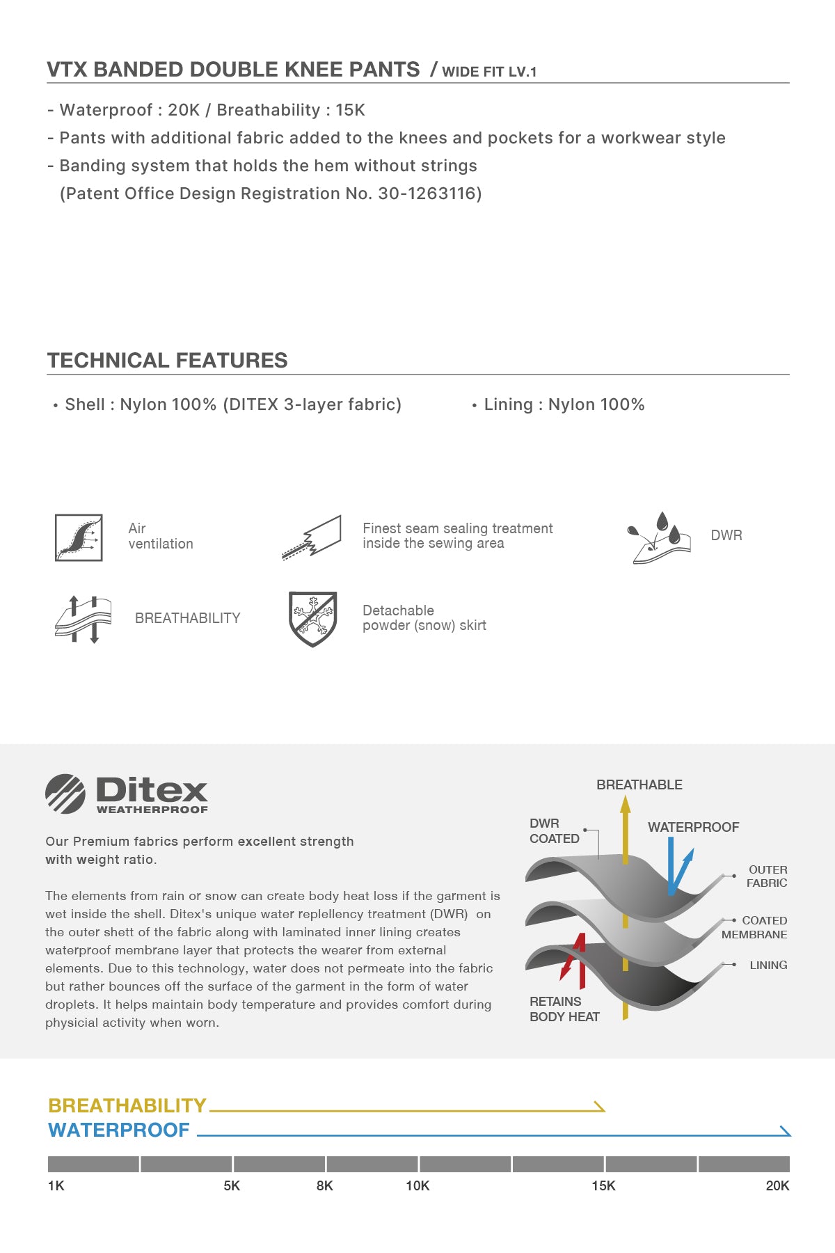 VERT VTX BANDED DOUBLE KNEE PANTS (WIDE FIT LV.1) DEEP BEIGE