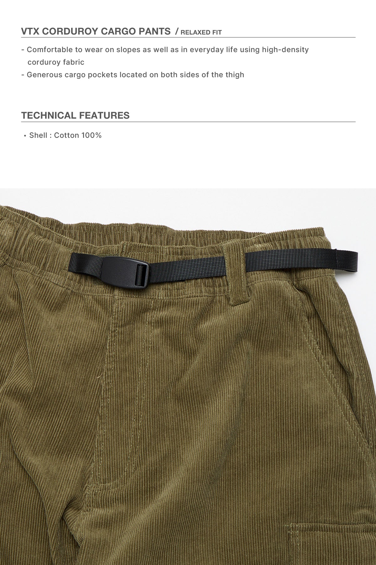 VERT VTX CORDUROY CARGO PANTS (RELAXED FIT) KHAKI