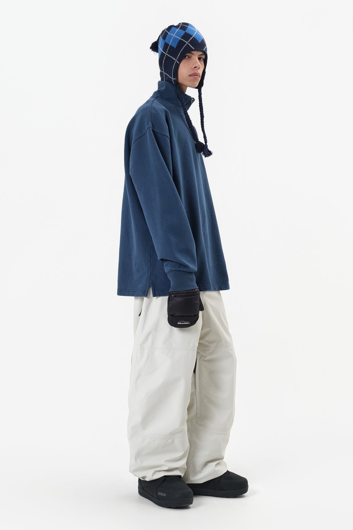 [INVITED] WASHED HALF ZIP SWEATSHIRT DEEP SEA